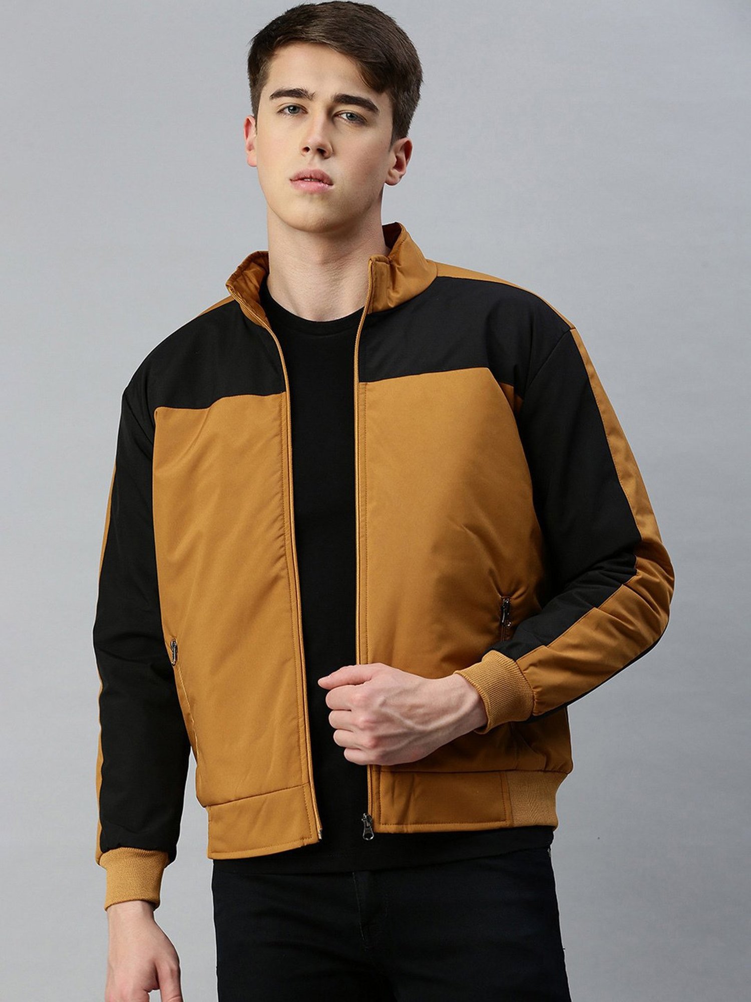 VOXATI Khaki Regular Fit High Neck Jacket