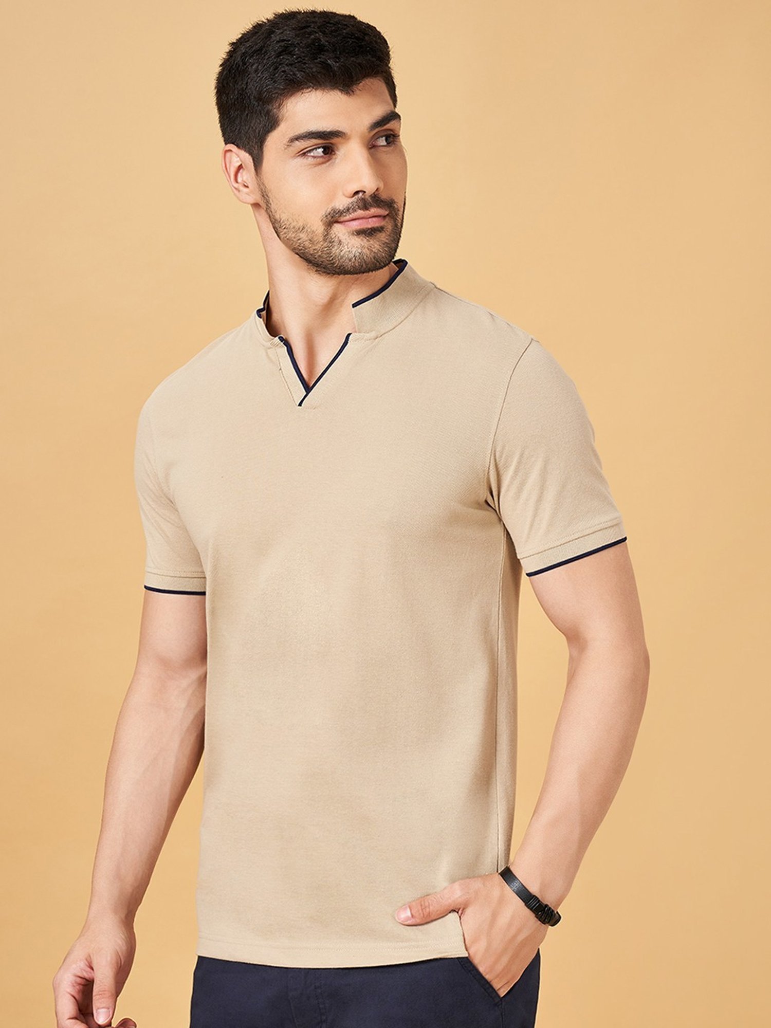 Byford By Pantaloons Beige Slim Fit T-Shirt