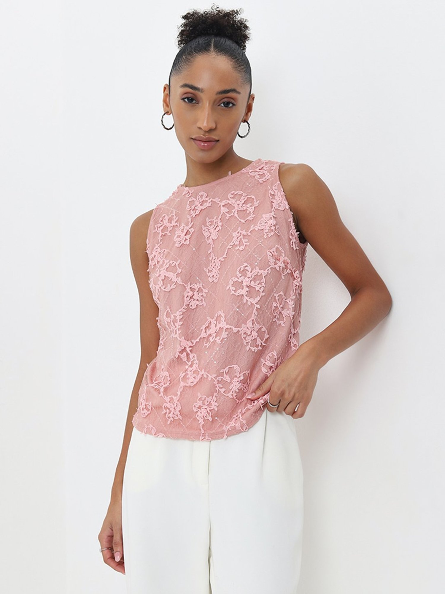 Wardrobe by Westside Light Pink Floral Embellished Top