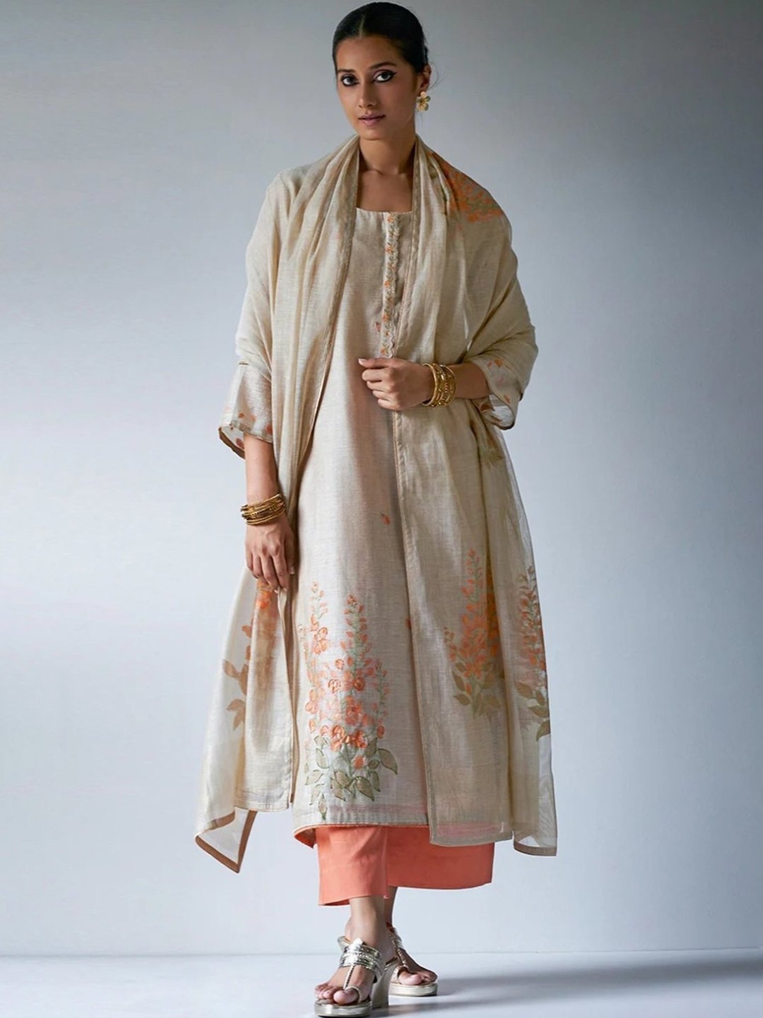 Ganga Fashions Beige Saadagi Woven Kurta with Pant and Dupatta