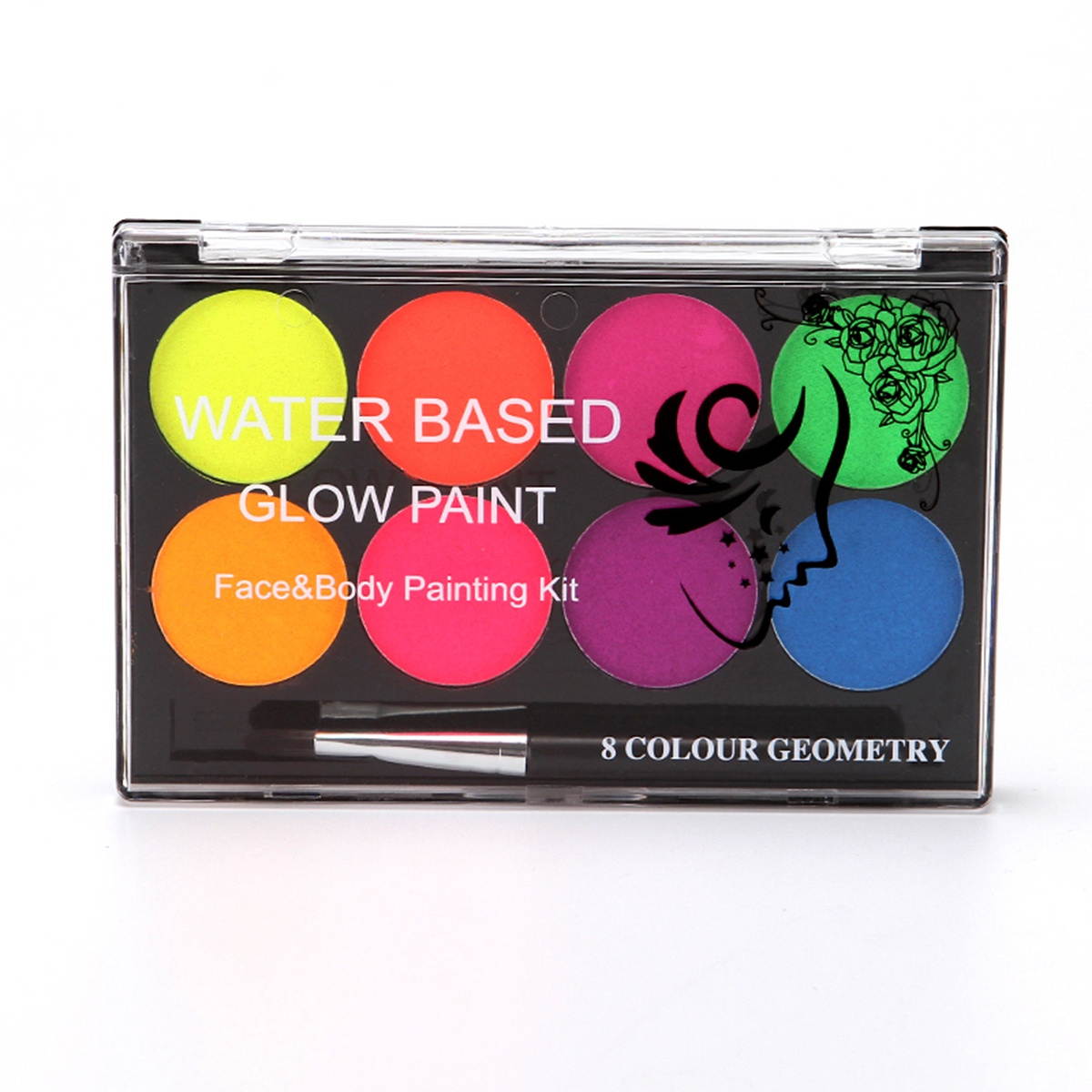Face Body Painting Kit Professional Water Based Glow Paint 8 Color with 1 Paintbrush Non-Toxic Tasteless for Halloween Costume Makeup Party Performance