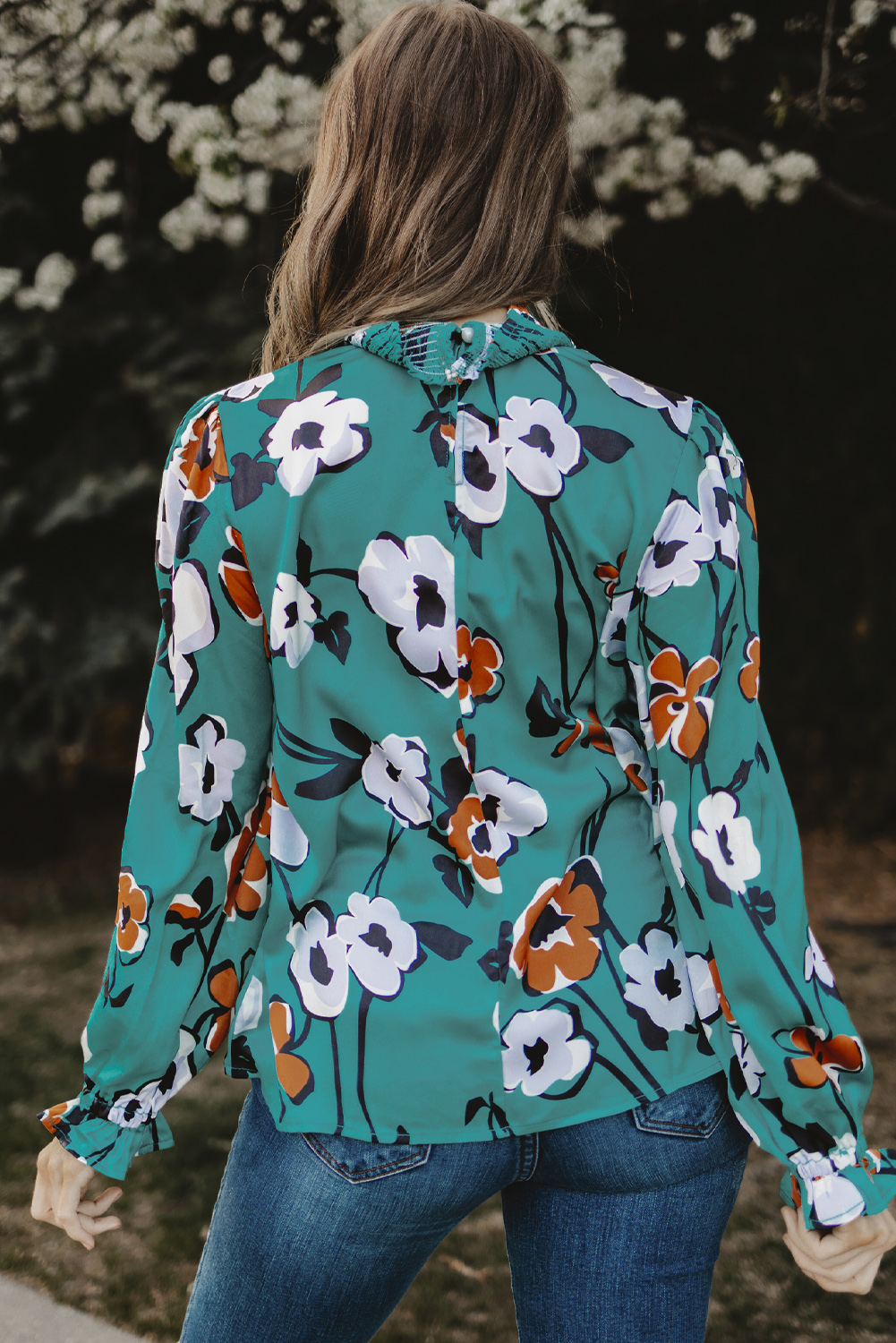 One World Apparel Jacquard Square Neck Short Sleeve Ivory Multi Floral Print Top