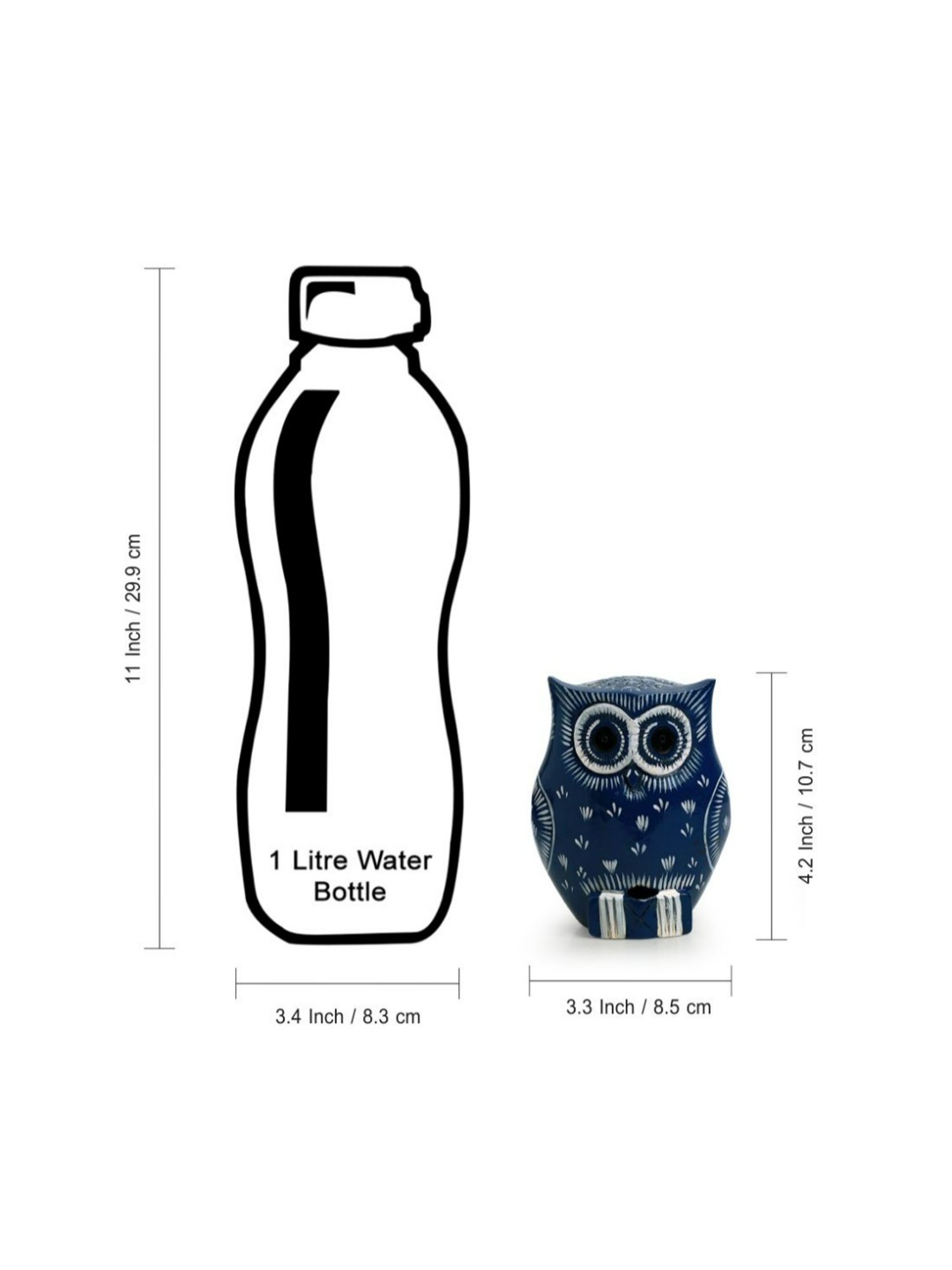 ExclusiveLane Hand-painted Navy Blue & Off-White Eucalyptus Wood The Enlightened Owl Showpiece