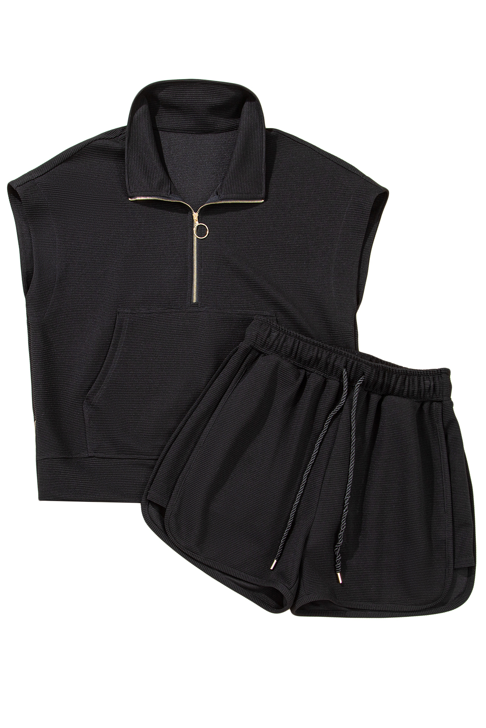 Skobeloff Textured Ruffle Split Top and Drawstring Shorts Set