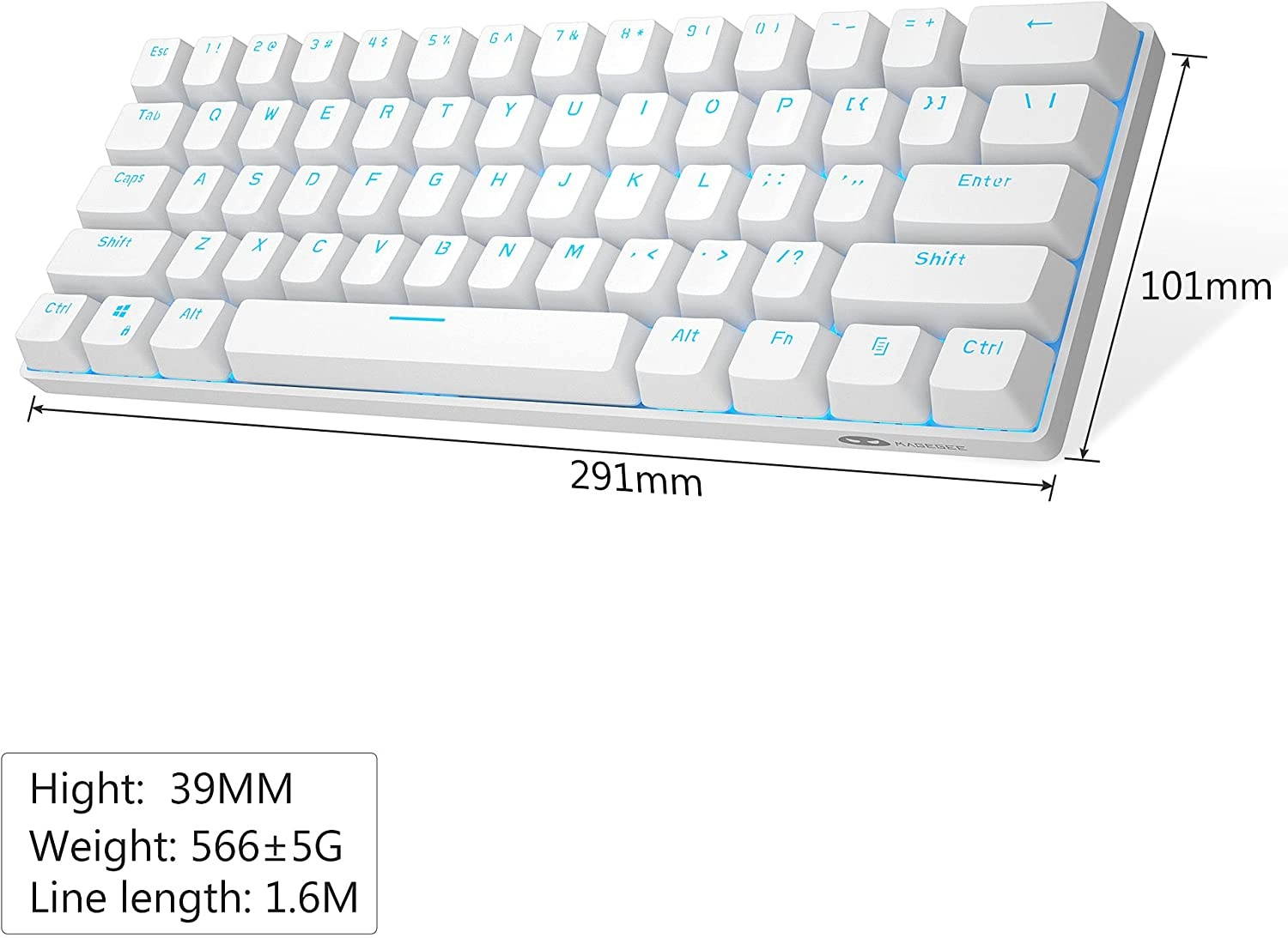 MageGee MK-Mini 60% Mechanical Gaming Keyboard, 61 Keys TKL Compact Gaming Keyboard with Blue Switches, Portable Blue LED Backlit USB Type-C Wired Office Keyboard for PC Laptop Computer, White