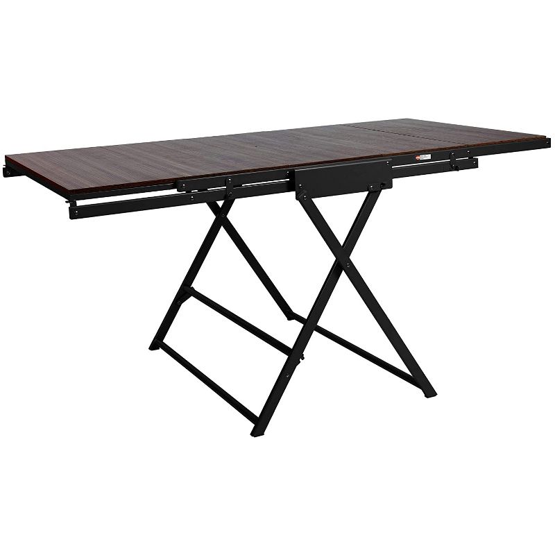 Origami 2 in 1 Multifunctional 52 Inch Tall Wooden Display Storage Shelf To 60 Inch Long Table Desk Unit for Indoor and Outdoor Spaces, Black/Walnut