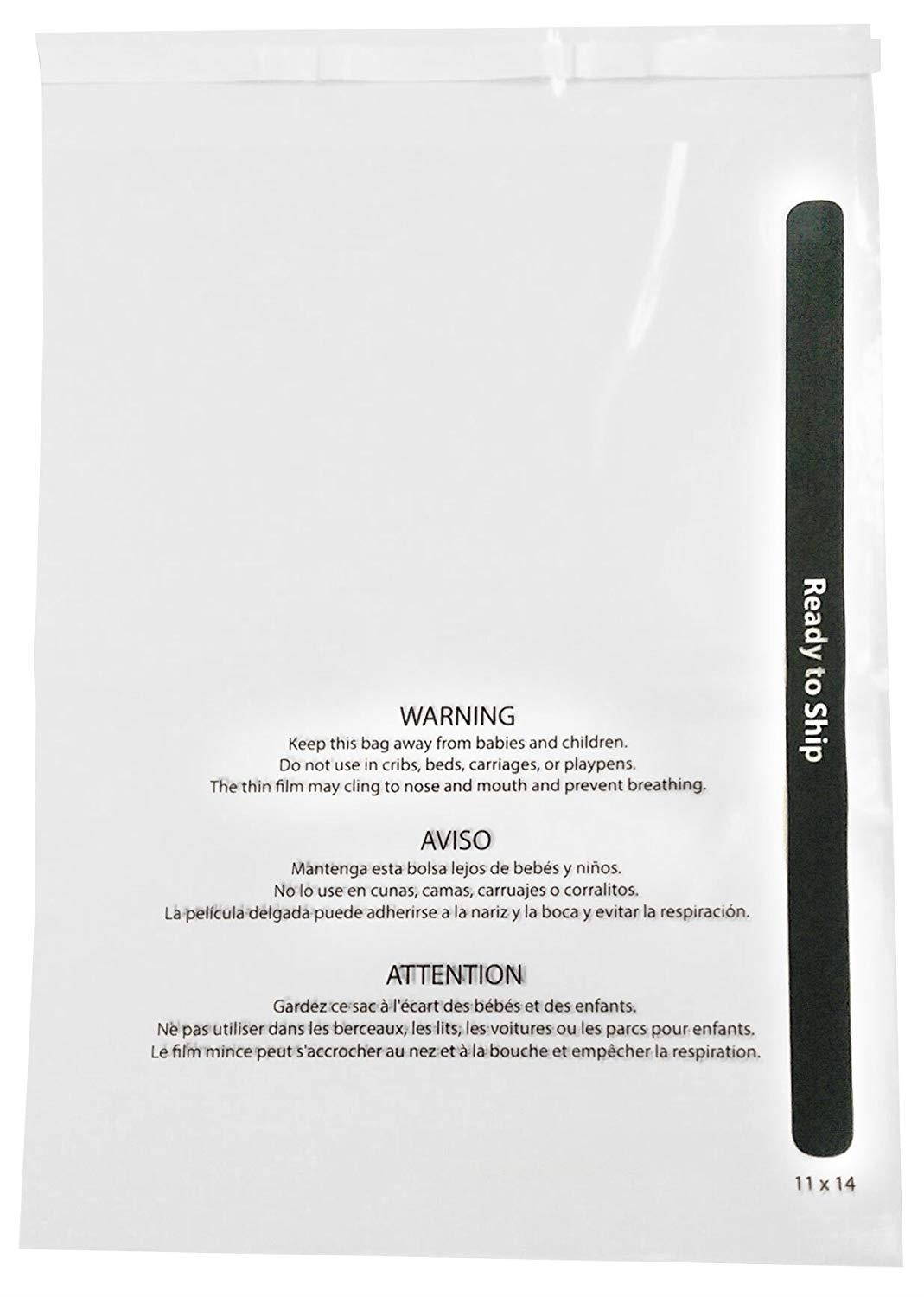 11" x 14" - 200 Count Clear Ultra Strong Self Seal 2 Mil Poly Bags with Suffocation Warning. Static Free Strip (Multiple Sizes Available)