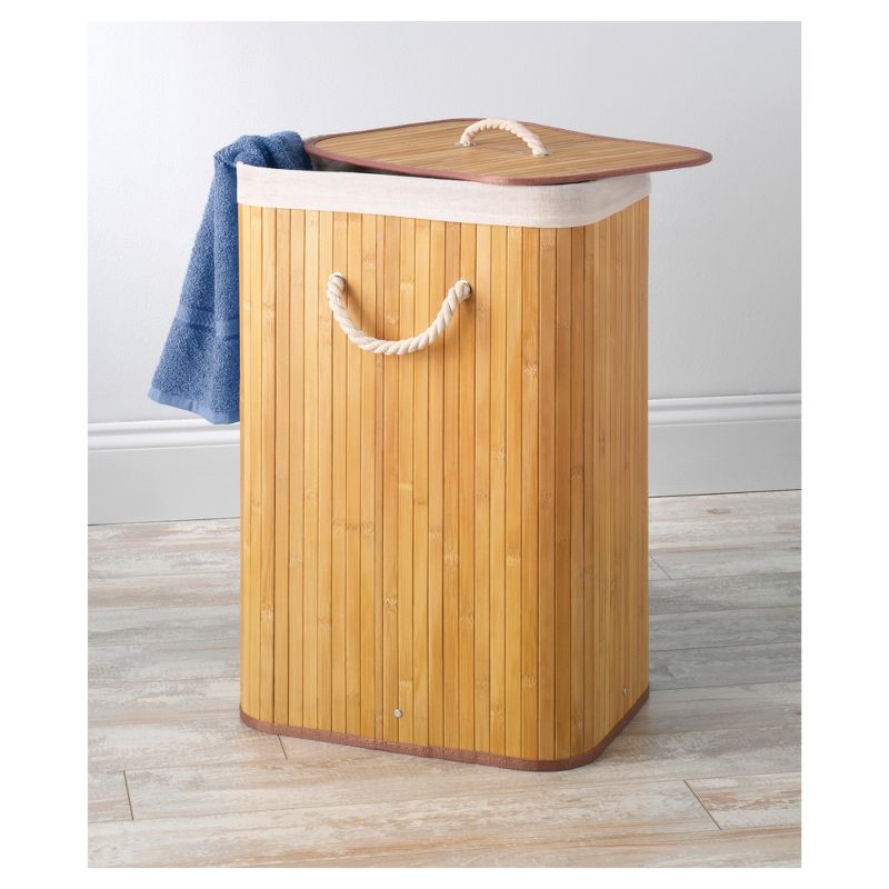 Whitmor Rectangular Bamboo Laundry Hamper with Liner and Rope Handles