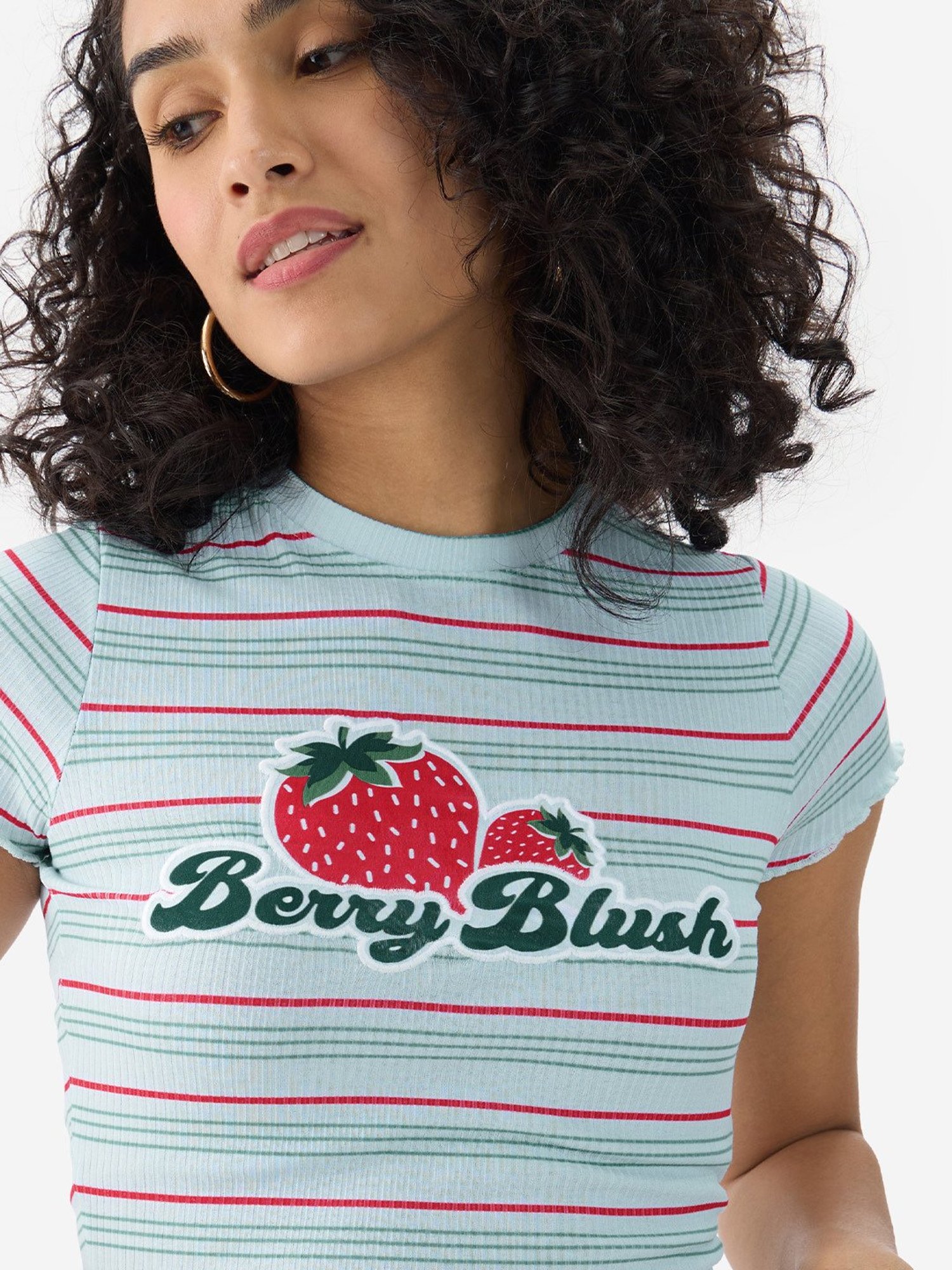 The Souled Store Light blue Striped Crop Top