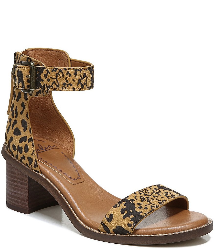 Zodiac Ilsa Leopard Printed Suede Ankle Strap Block Heel Sandals