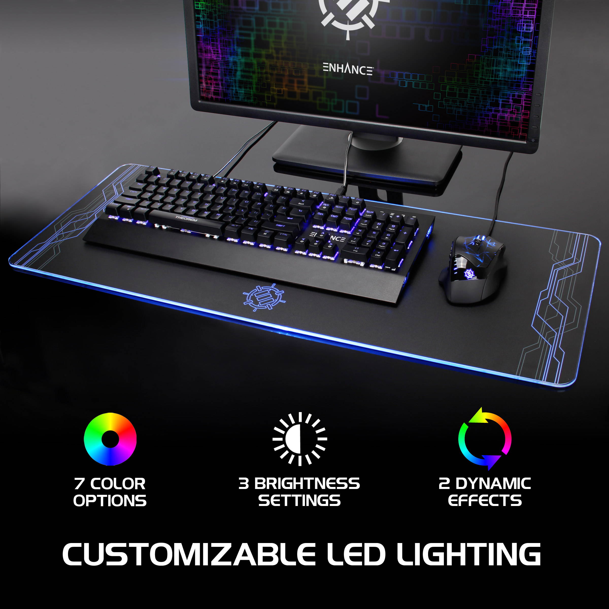 Enhance Extra Large LED Desk Mat with 7 Colors Backlights