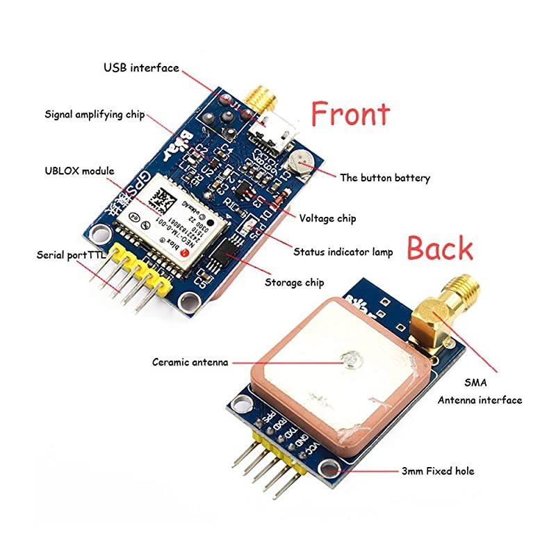 NEO-7M UBLOX GPS Satellite Positioning Module with SMA Antenna Interface for Arduino STM32 C51 Replace NEO-6M 3.3V/5V Power Supply 1Pcs