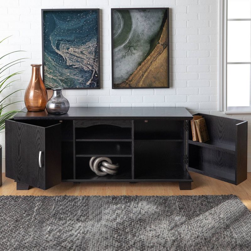 Modern Media Storage Doors TV Stand for TVs up to 65" Black - Saracina Home