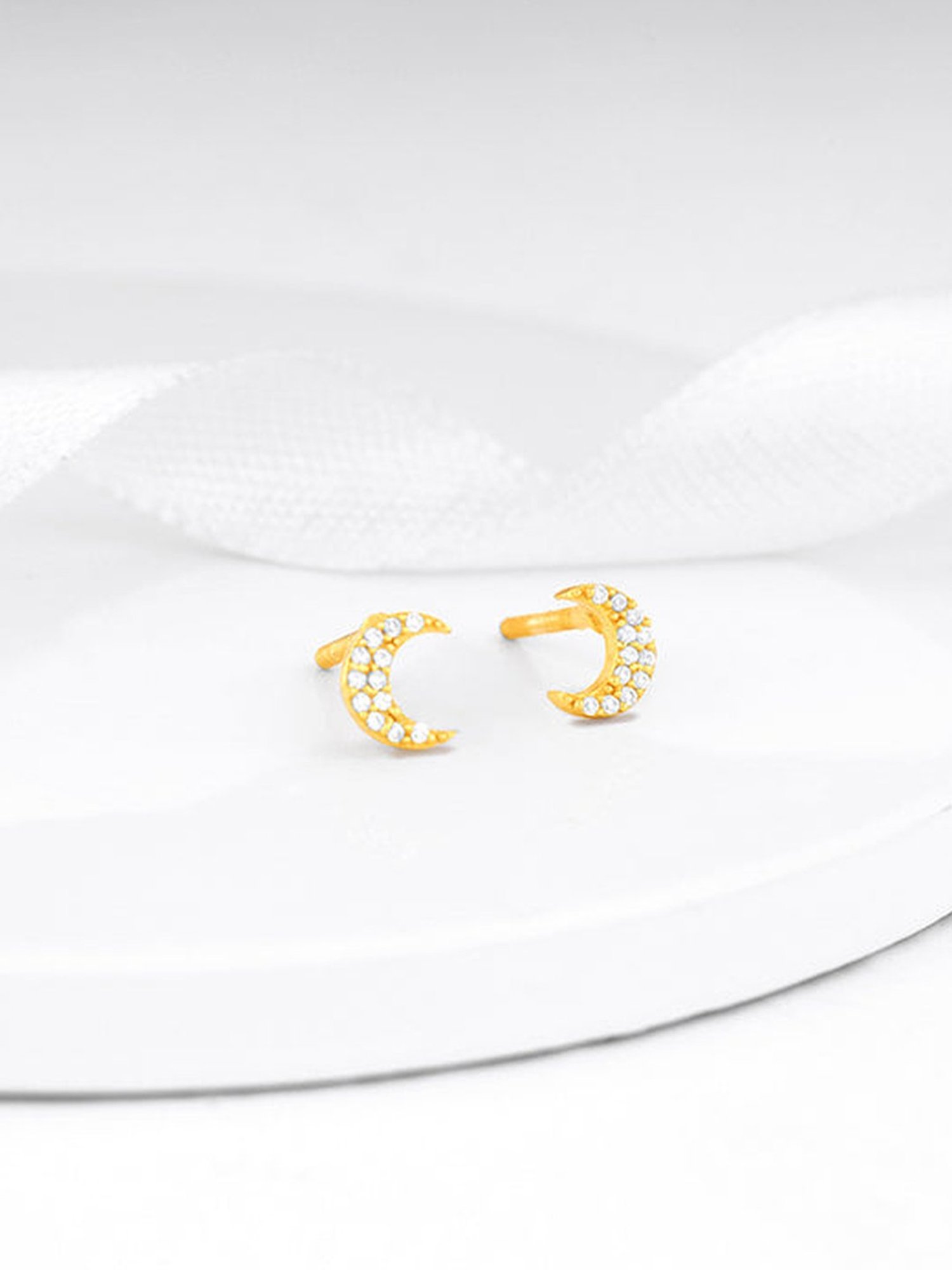 GIVA 925 Silver Anushka Sharma Golden Crescent Zircon Stud Earrings for Women & Girls
