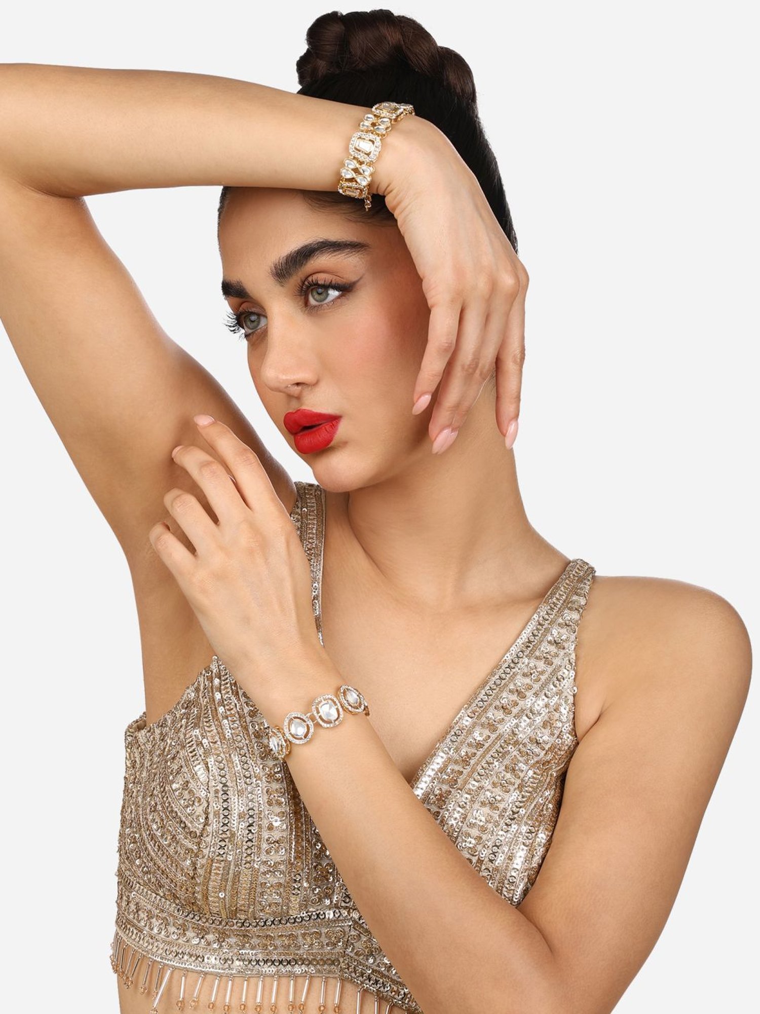 Zaveri Pearls Set of 2 Gold Tone Dazzling Austrian Diamonds & Stones Embellished Bracelets-ZPFK17670