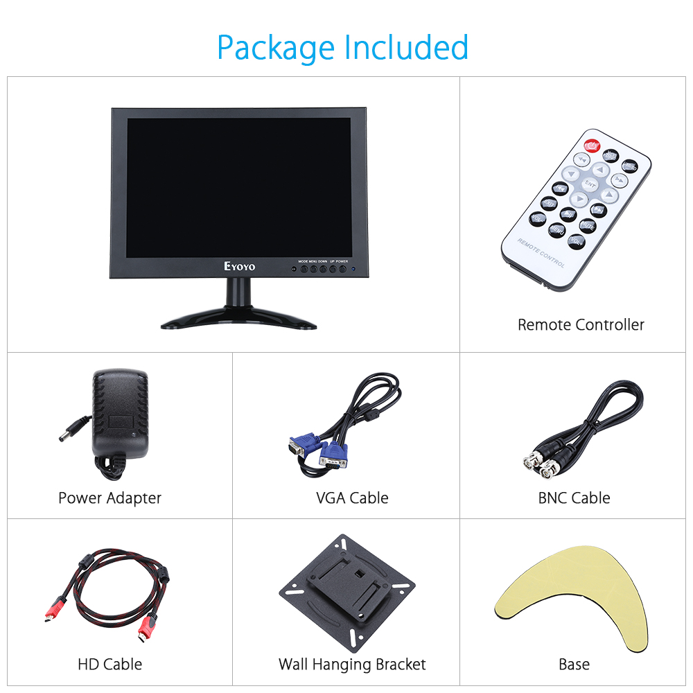Eyoyo 10 Inch LED Monitor 1920*1200 HD VGA AV BNC USB Video Input IPS Touch Screen Monitor For CCTV DVD PC