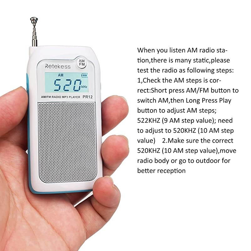 PR12 Portable Pocket Radio AM FM, Small Personal Radio, Digital AM FM Radio with Headphone Socket and Clear Display for Walking (White)