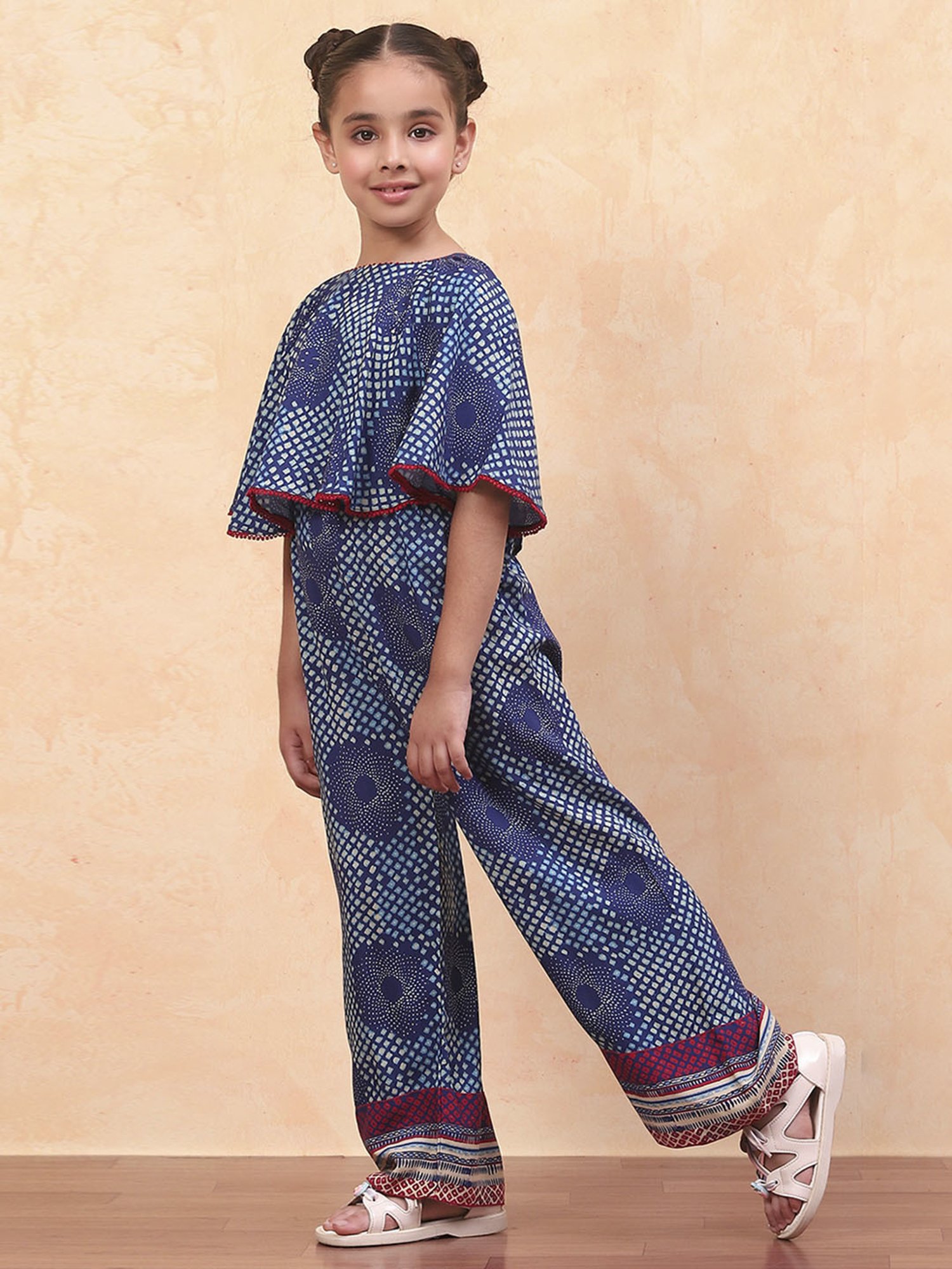 Biba Girls Blue Printed Jumpsuit