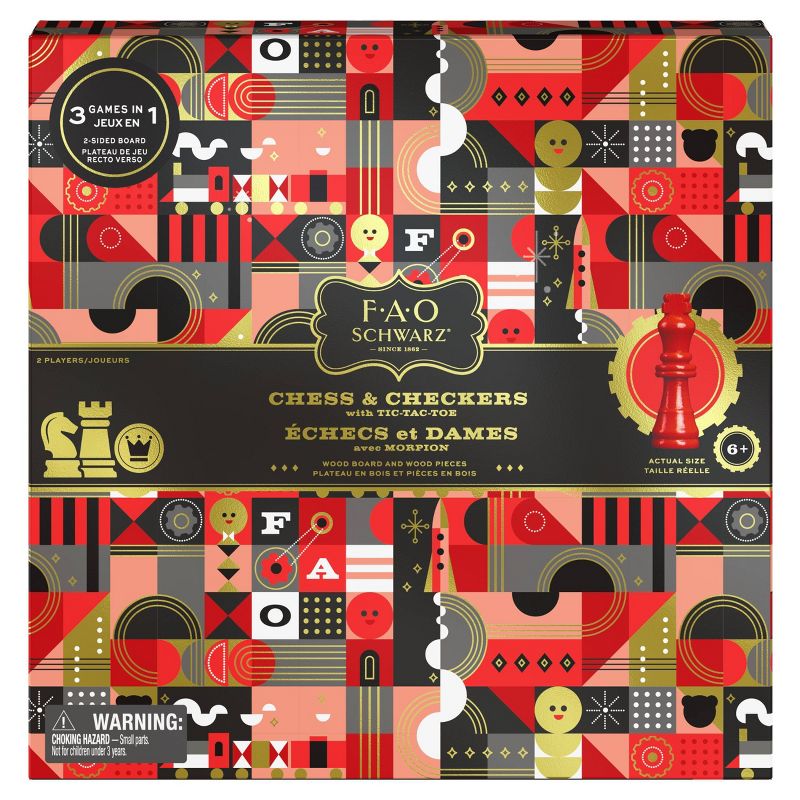FAO Schwarz - Wood Chess, Checkers and Tic-Tac-Toe Game Set