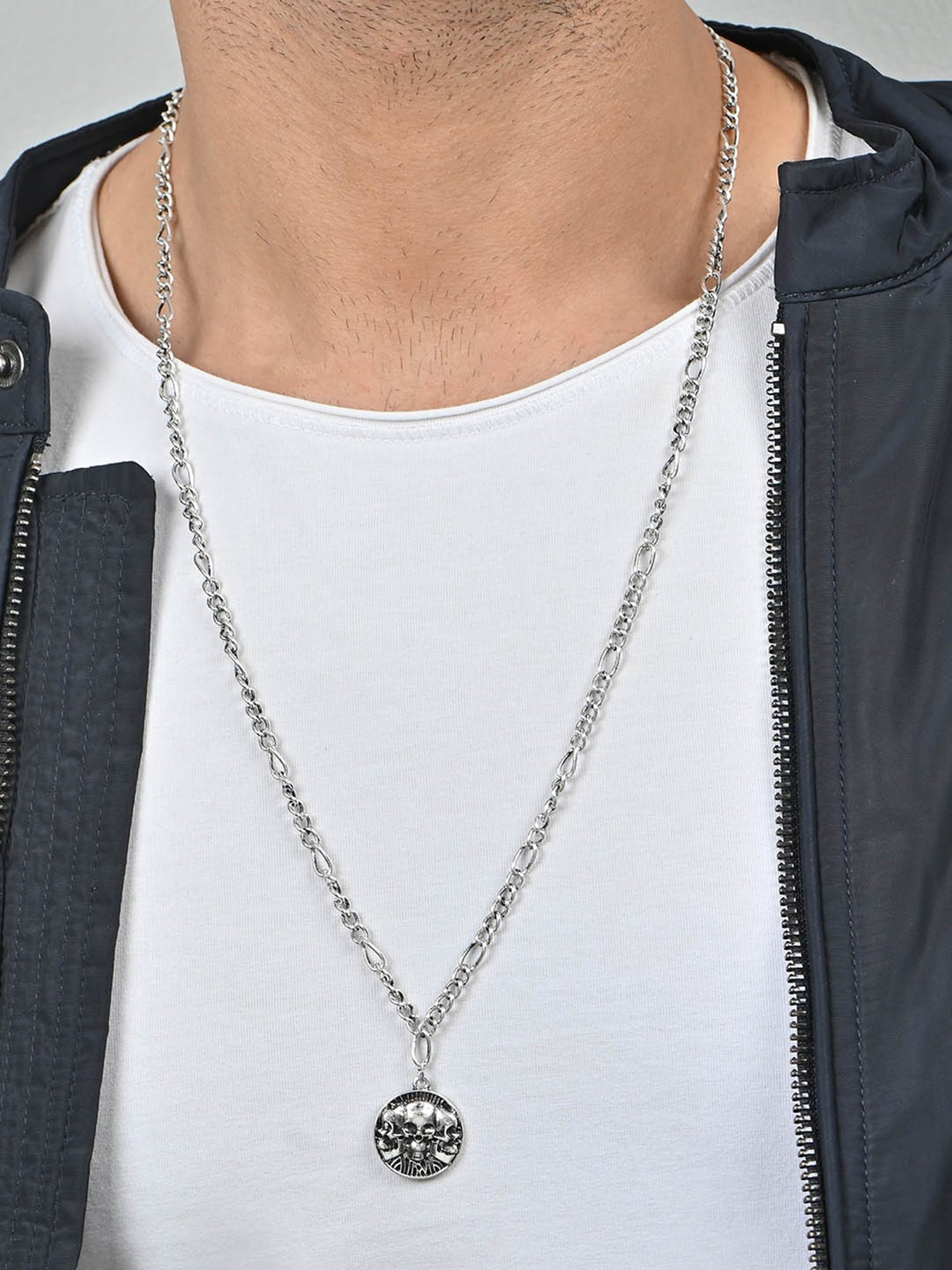 The Bro Code Silver Round Skull Pendant Neckalce Chain for Men