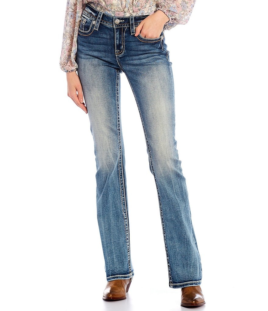 Miss Me Chloe Abstract Embellished Flap Pocket Bootcut Jeans