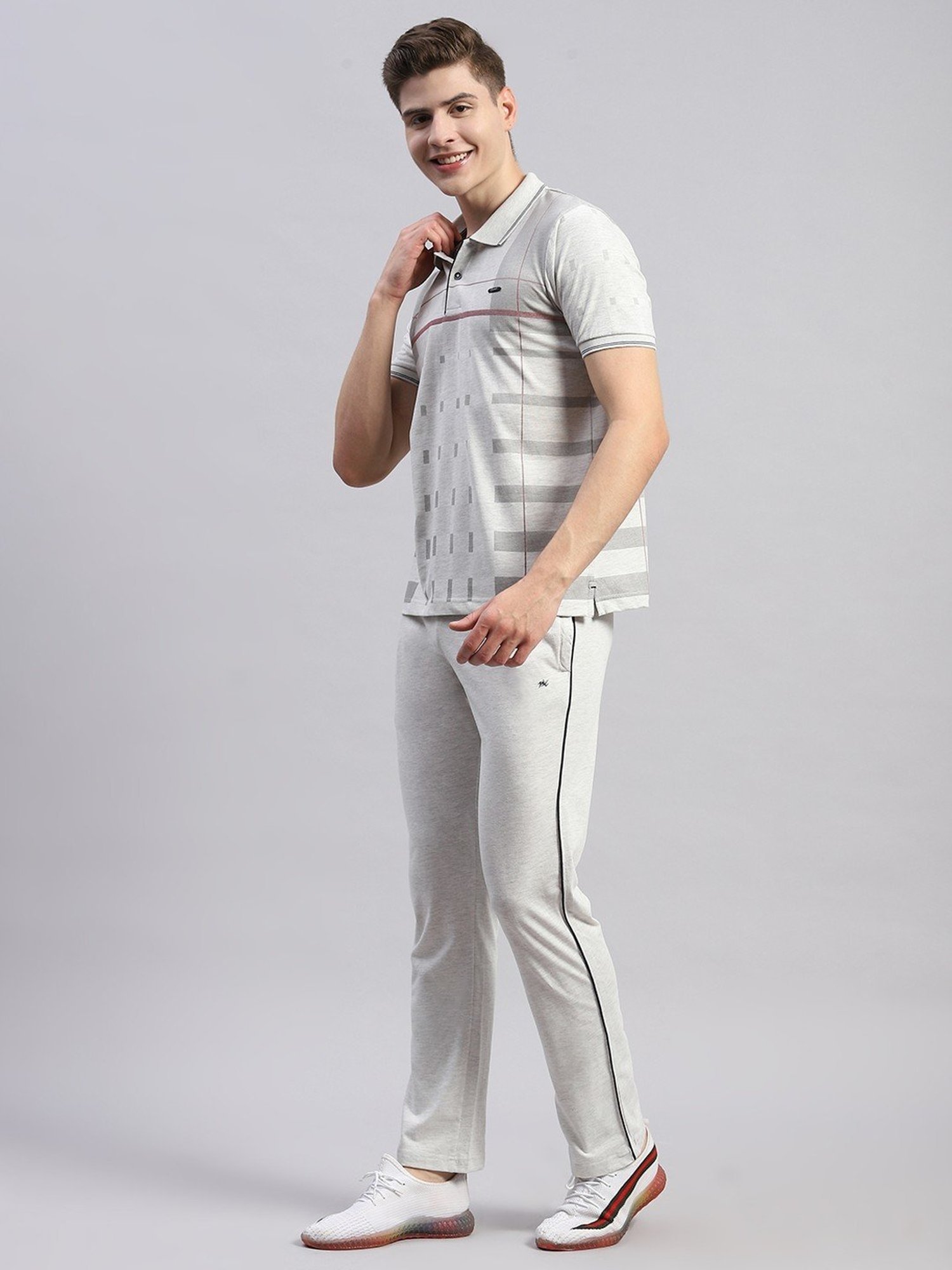 Monte Carlo Grey Regular Fit Striped Co-Ord Set