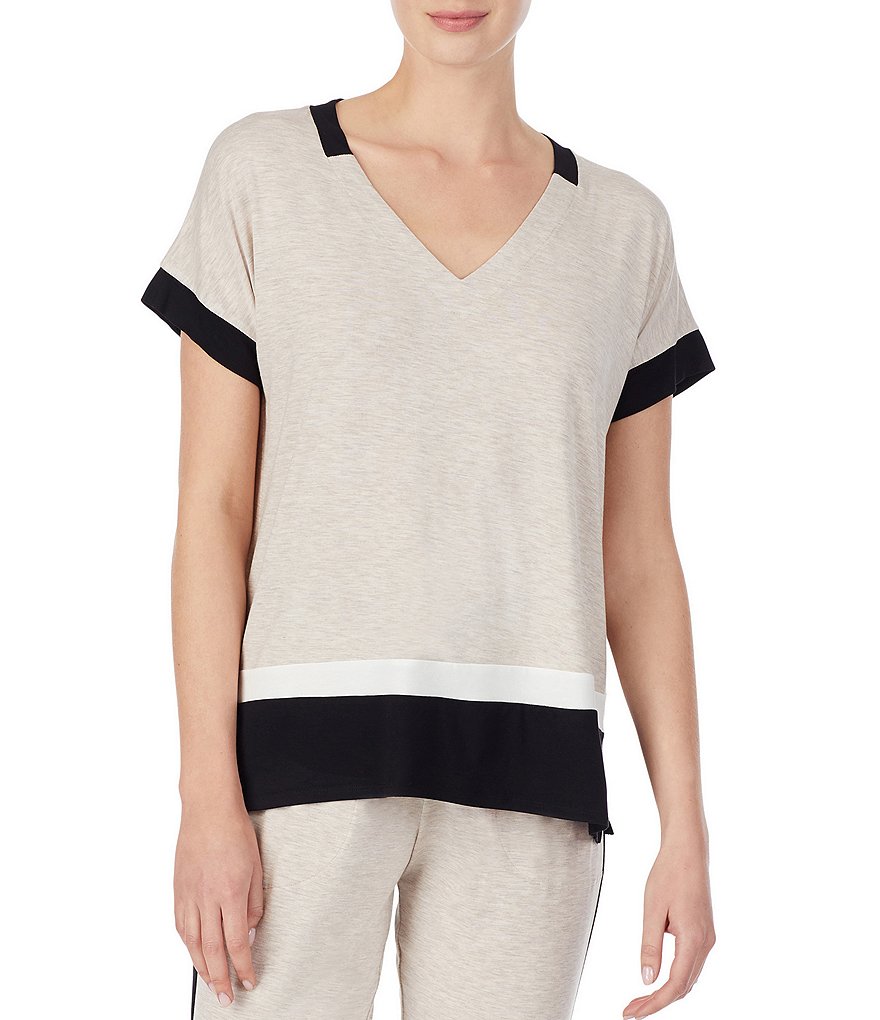 Donna Karan Sleepwear Colorblock Jersey Knit Coordinating Sleep Top