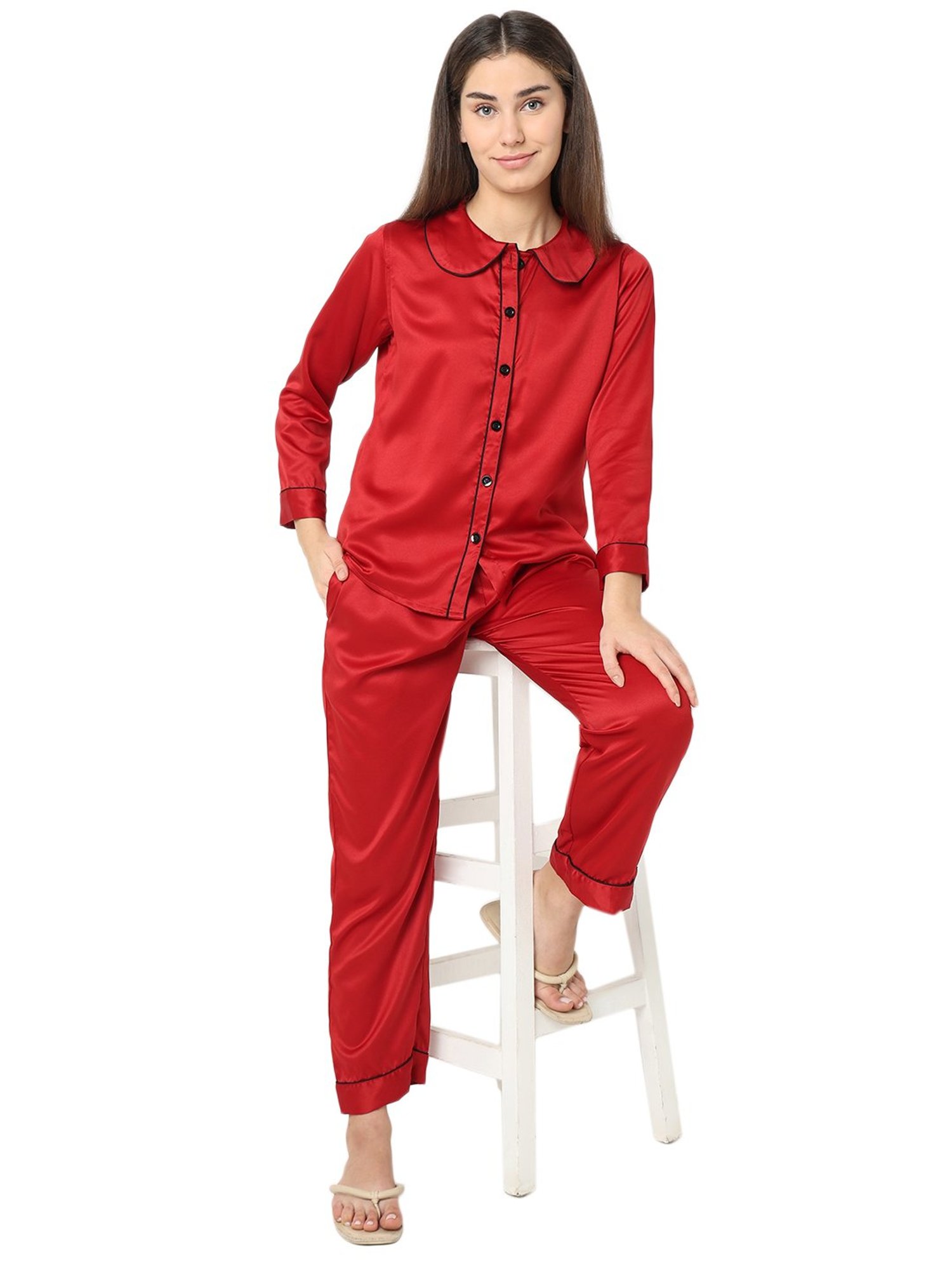 Smarty Pants Red Satin Shirt With Pyjamas