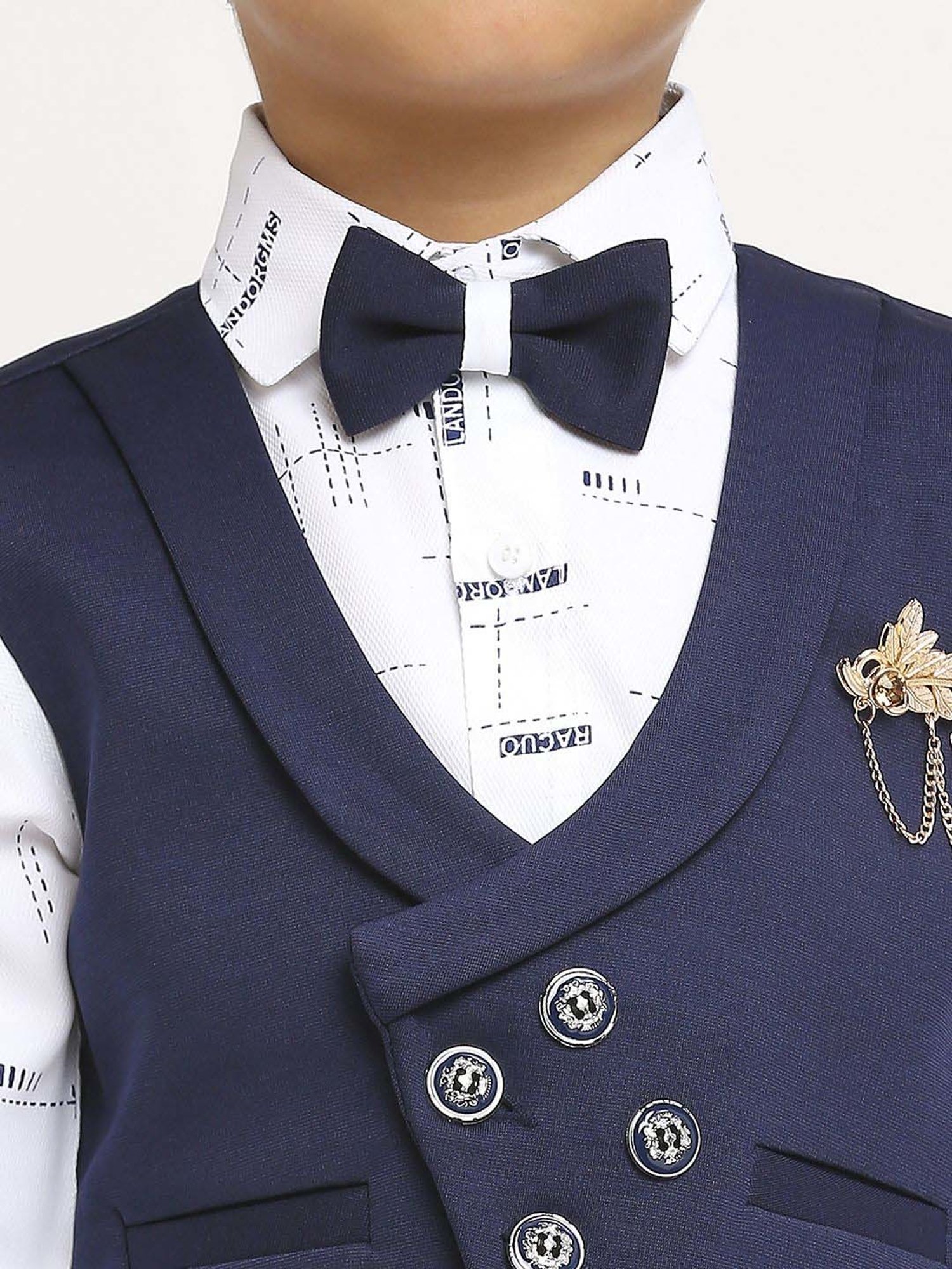 Kids Island Boys Blue Solid Full Sleeves Suit Set