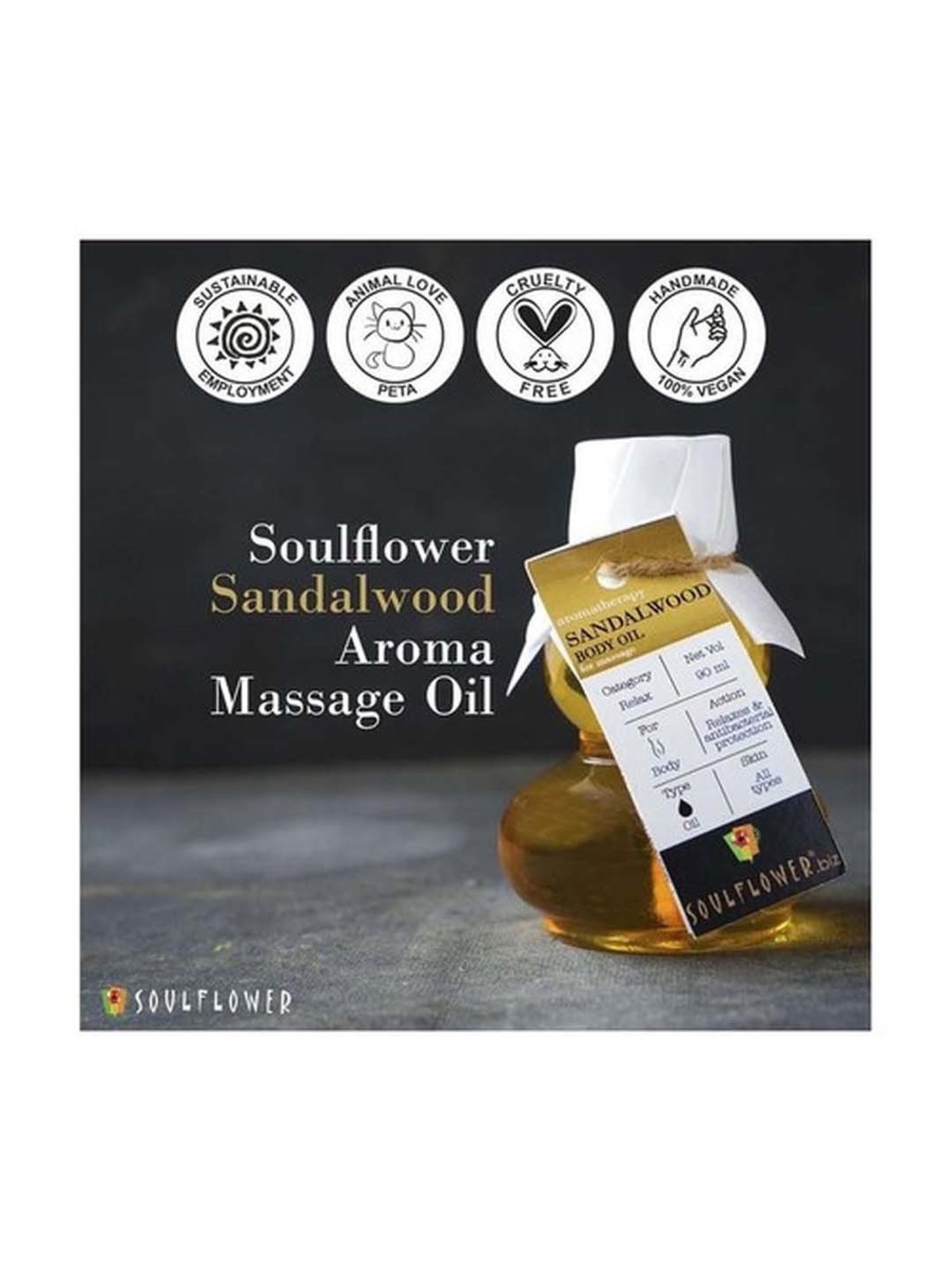 Soulflower Sandalwood Aroma Massage Oil - 90 ml