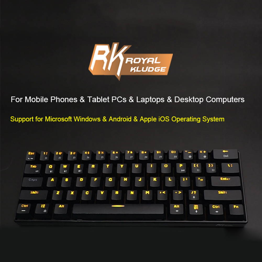 Mechanical Keyboard, RK61 Wired / Wireless Bluetooth 61 Keys LED Backlit USB Ergonomic Quickfire Keys Waterproof Gaming Keyboard with Full Anti-ghosting Keys  Rechargea Lithium Battery for Gamers