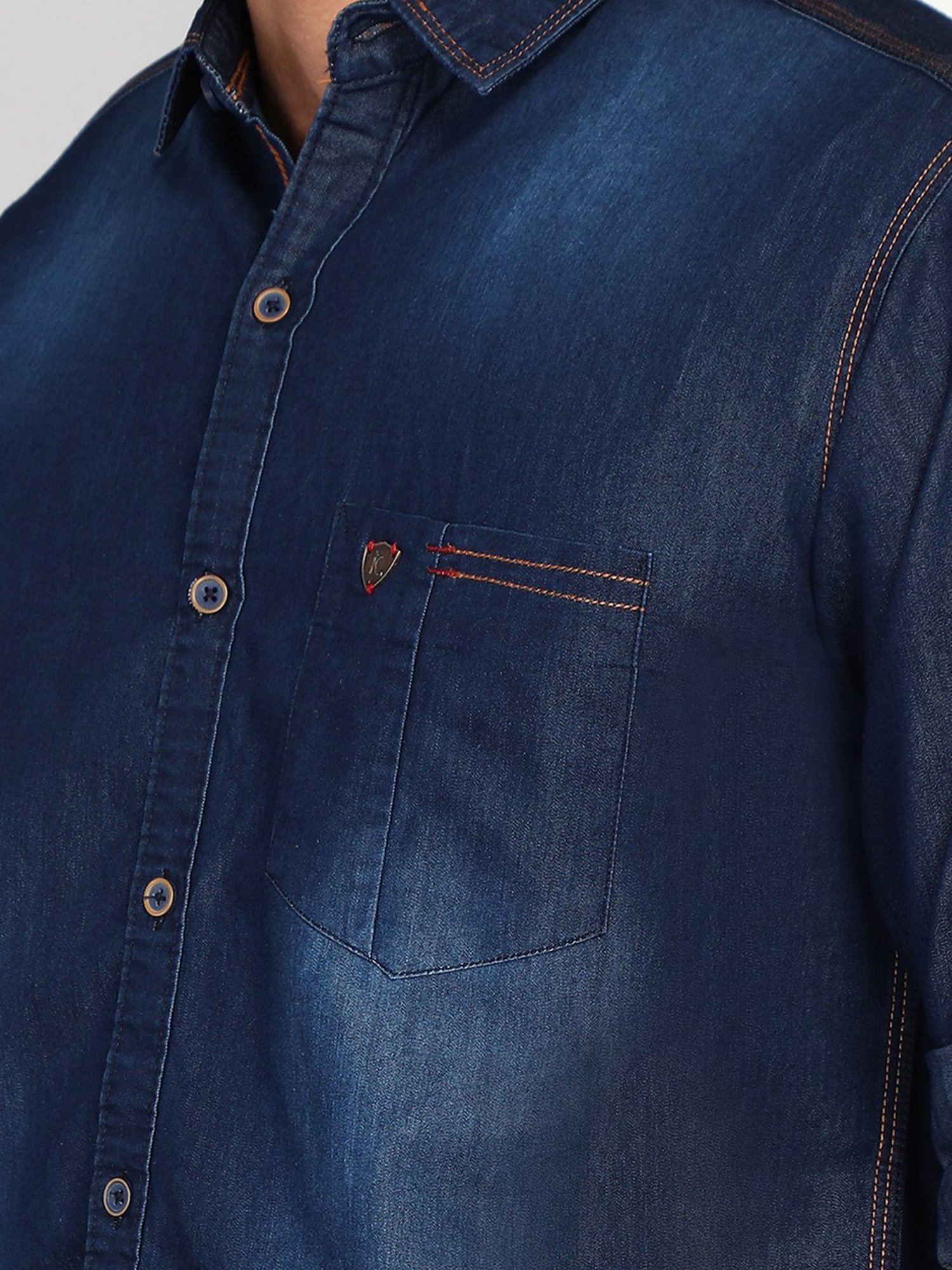 Kuons Avenue Blue Slim Fit Denim Shirt