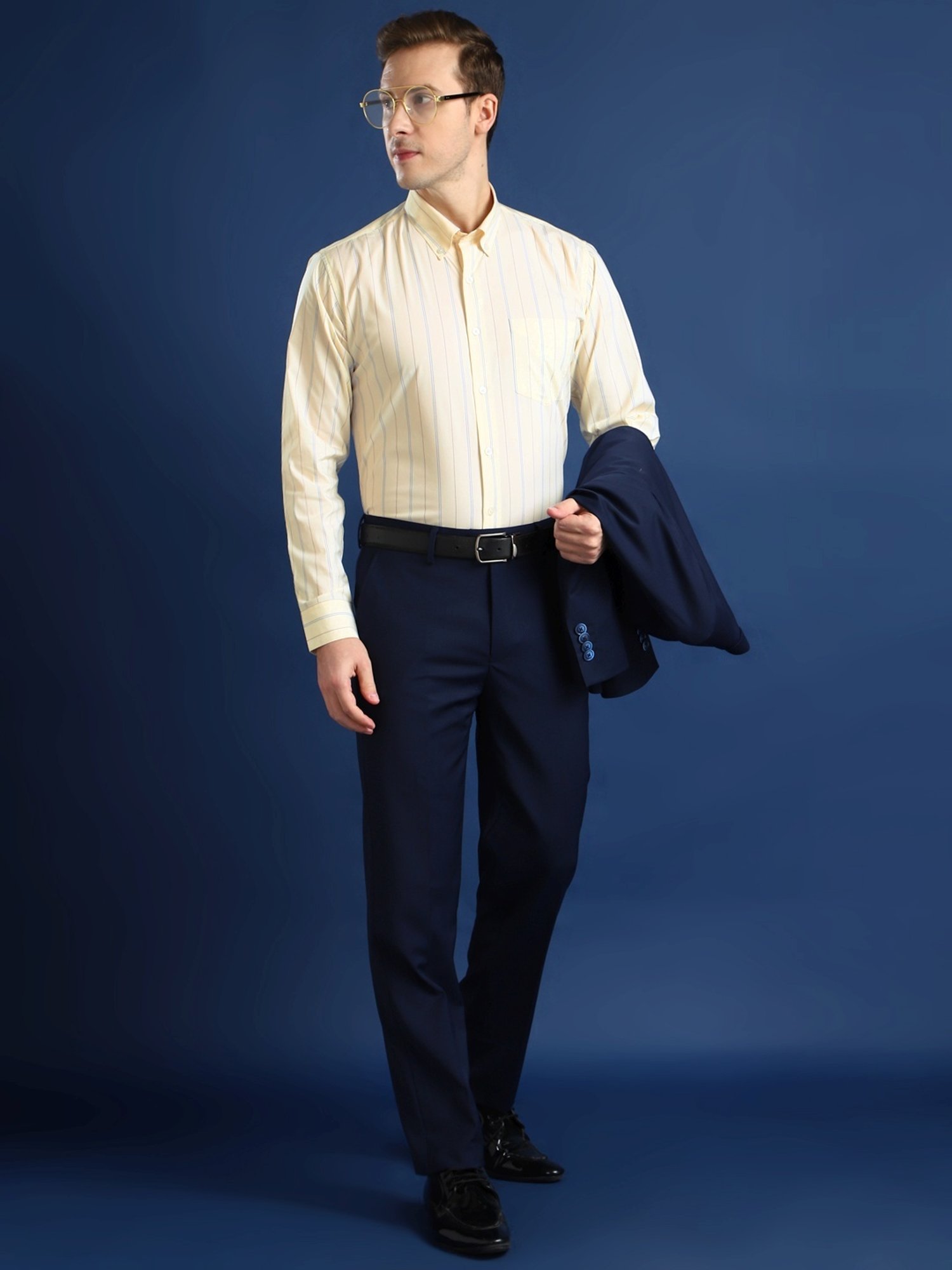 Hancock Cream Cotton Slim Fit Striped Shirt