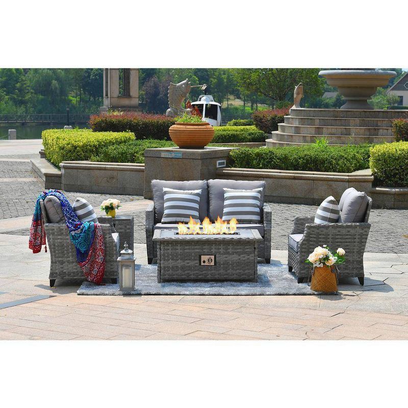 5pc Patio Wicker Conversation Set with Fire Pit - Direct Wicker