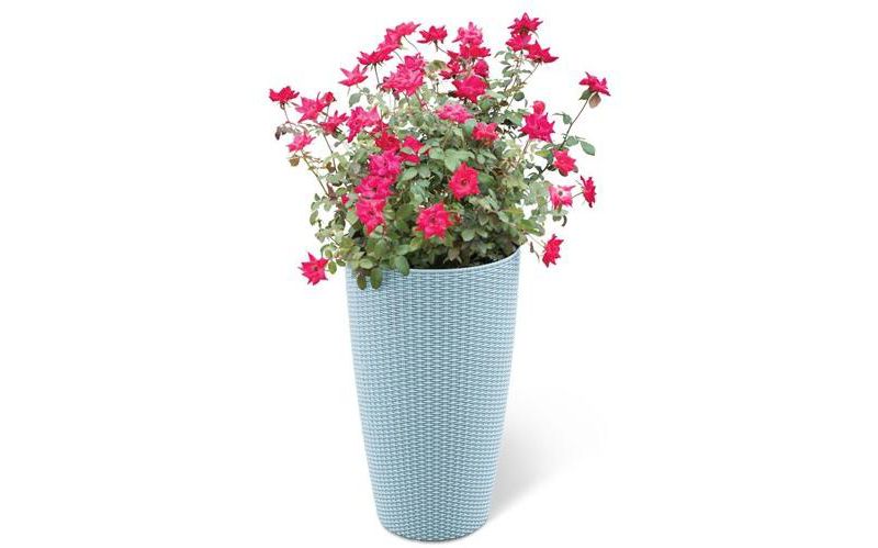 The HC Companies Cascade 13 Inch Round 23 Inch Tall Self Watering Indoor/Outdoor Flower Planter Pot with Soil Saver Liner and Drain Plug, Glossy White