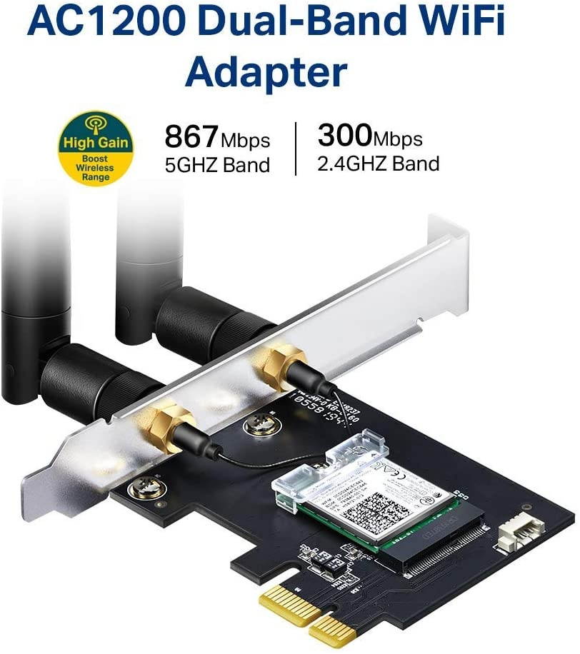 AC1200 PCIe WiFi Card for PC |Bluetooth 4.2 |Dual Band Wireless Network Card (2.4Ghz / 5Ghz) | for Gaming, Browsing, Streaming etc.- Supports Windows 10, 8.1, 8 & 7 (32/64-bit) - (Archer T5E)