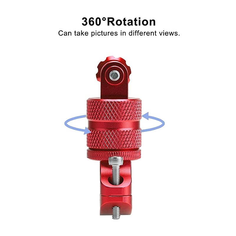 Aluminium 360 Rotation Mountain Bike Handlebar Mount Holder,Camera Motocross Grip Bar Stand Tube Clip for GoPro Hero 9 8 7 6 5 4 3+, Campark, AKASO, DJI OSMO XiaoYi and Most Action Cameras,Red
