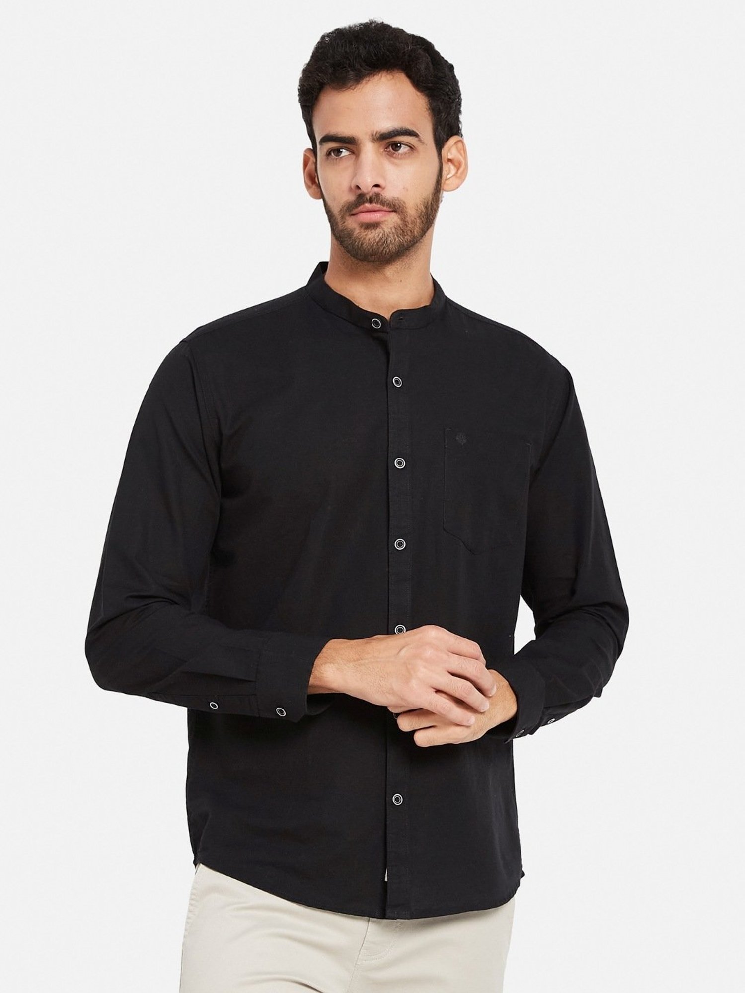 METTLE Black Cotton Regular Fit Shirt