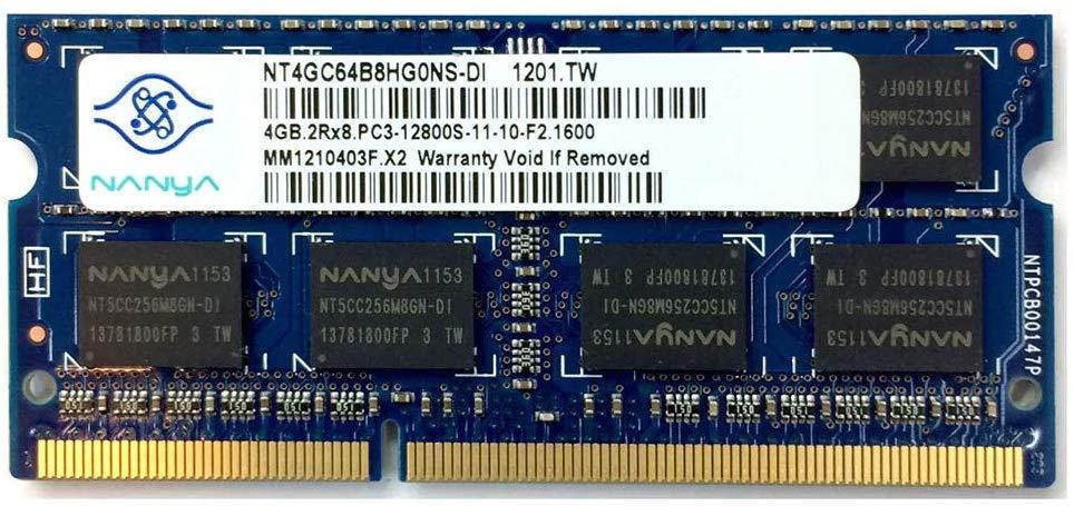 NANYA NT4GC64B8HG0NS-DI 4GB NOTEBOOK SODIMM DDR3 PC12800(1600) UNBUF 1.5v 2RX8 204P 512MX64 256mX8 C