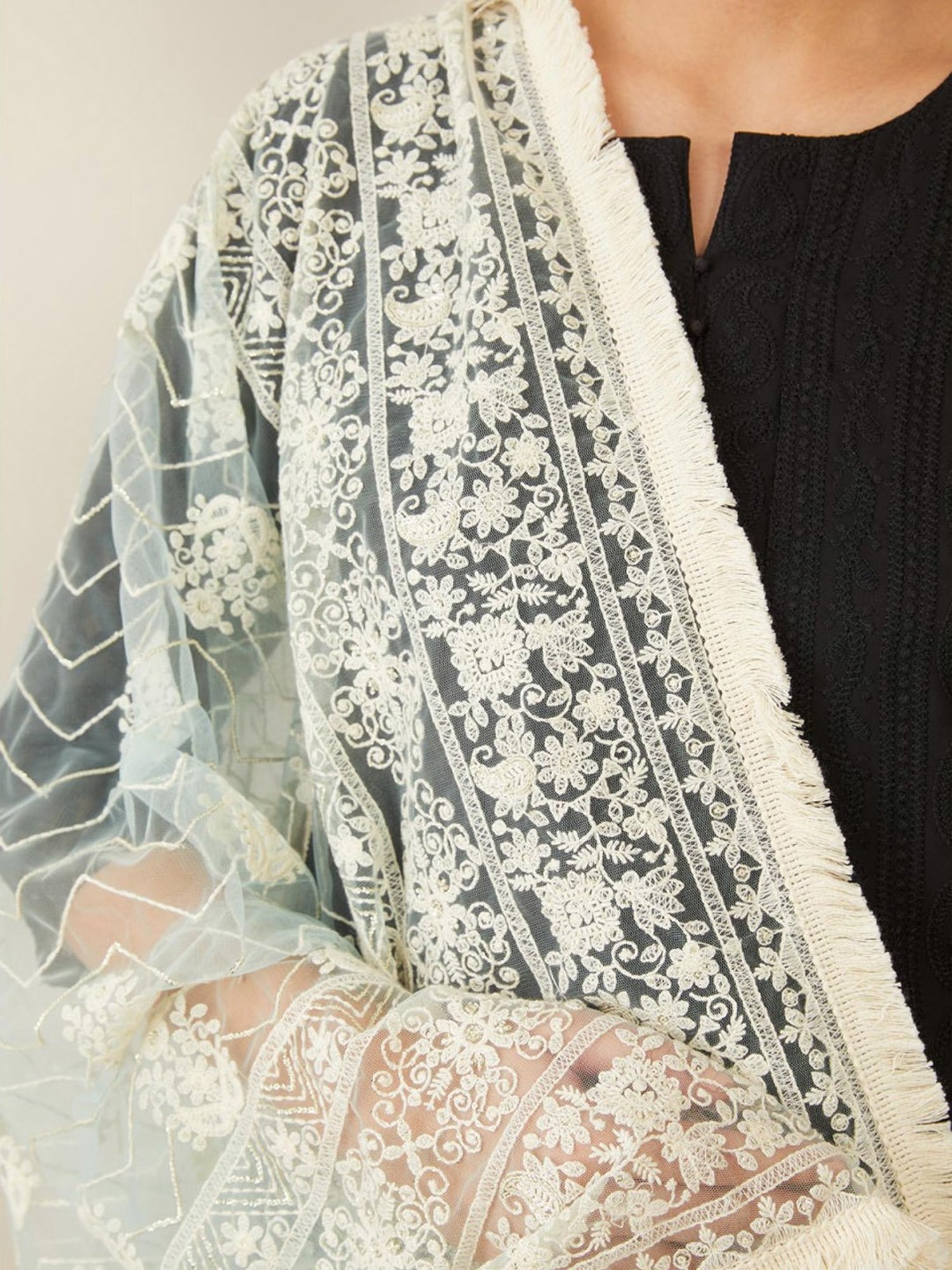 Soch Women White Crepe Embroidery Duppatta