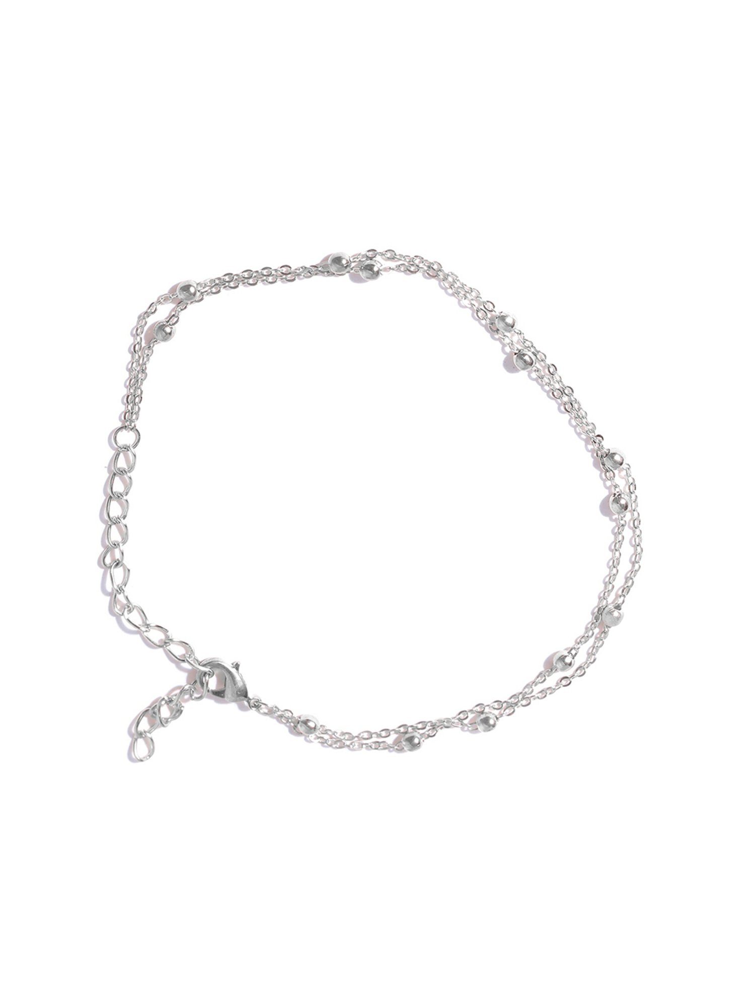 OOMPH Silver Beads Multi Layered Fashion Stylish Latest Anklet for Women - Set of 2