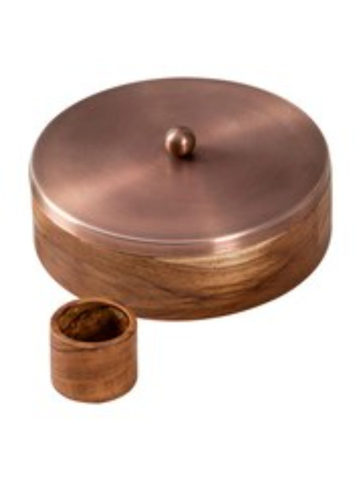 Nestroots Solid Brown & Copper Teak Wood Masala Box with Lid