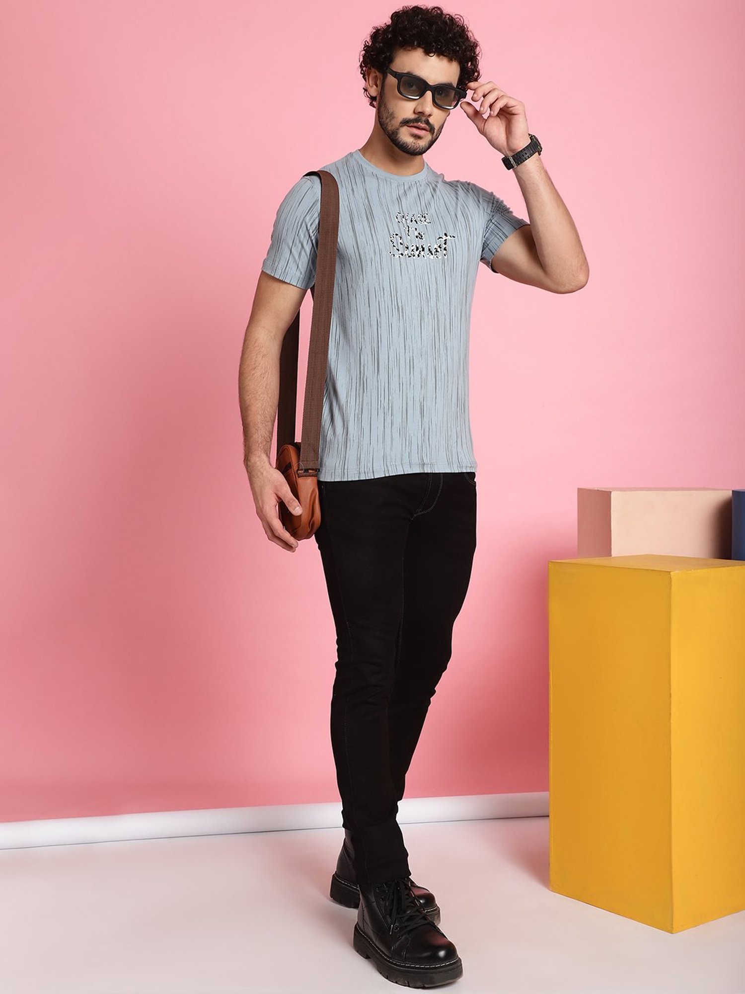 Venitian- Forbidden Clothing Light Grey Slim Fit Printed Crew T-Shirt