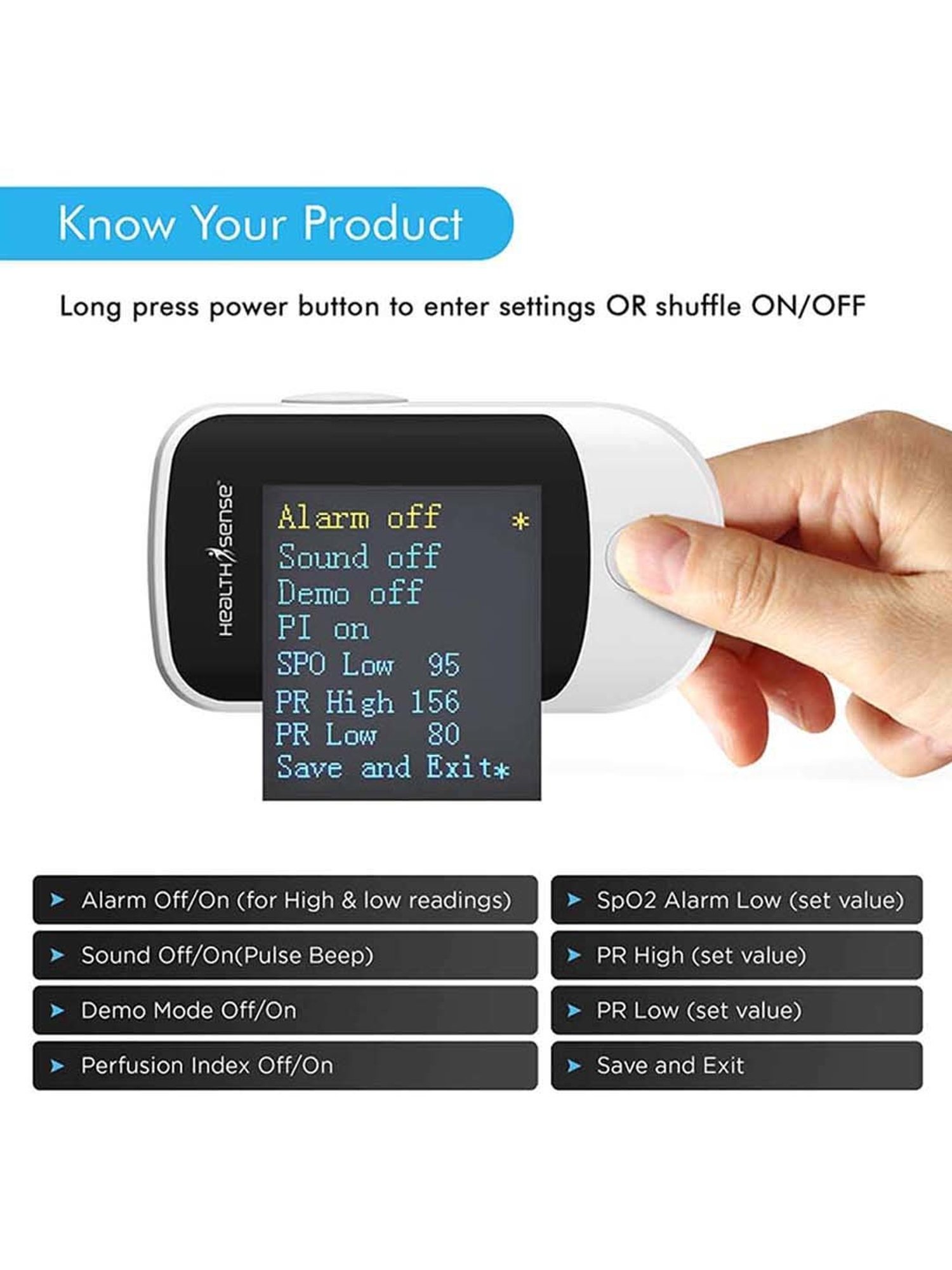 HealthSense Accu-Beat FP-910 OLED Fingertip Pulse Oximeter (White)