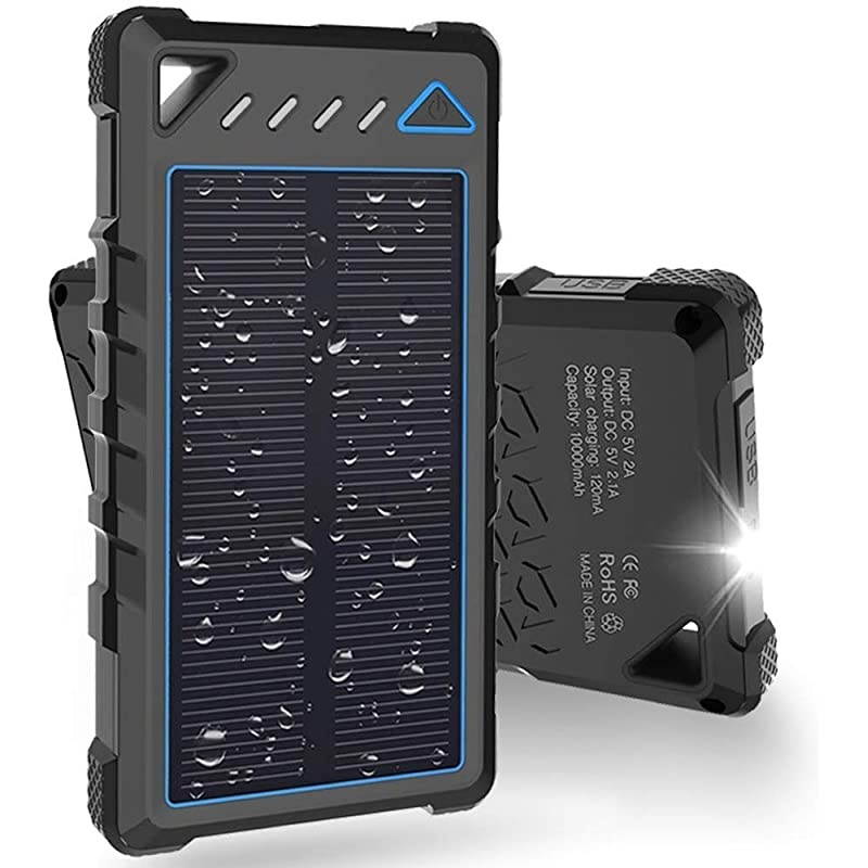 Solar Power Bank 10000mAh,  Solar Charger with 2 USB Outputs and LED Flashlights, Quick Charging Portable Phone Charger for iOS Android for Camping Outdoor