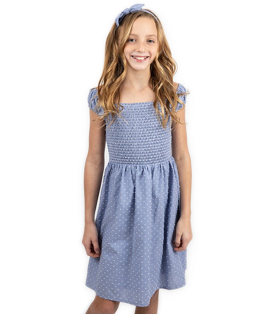 Honey And Rosie Big Girls 7-16 Chambray Smocked A-Line Dress