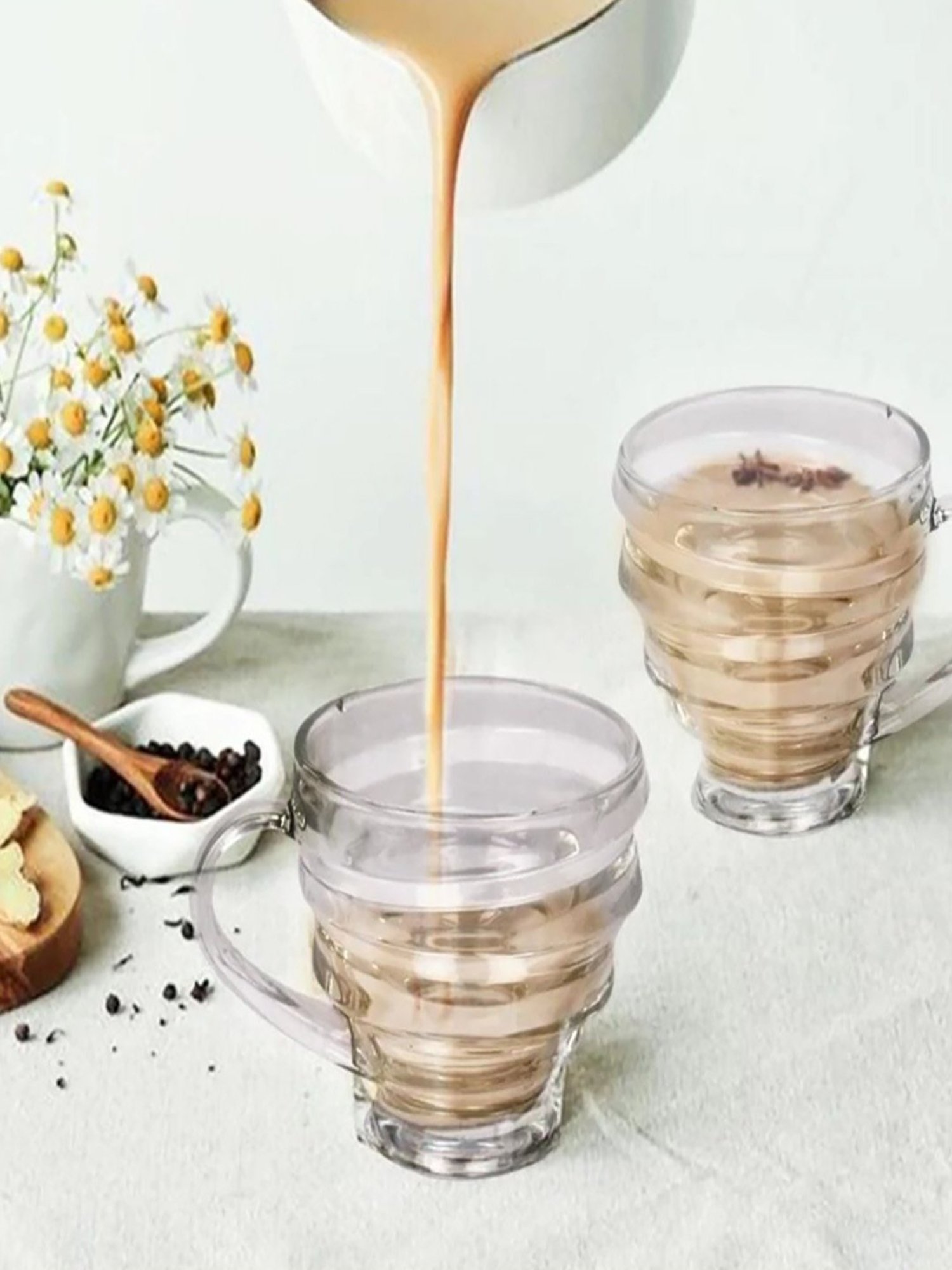 The Artment White Glass Minimalist Crinkled Teacups - Set of 6