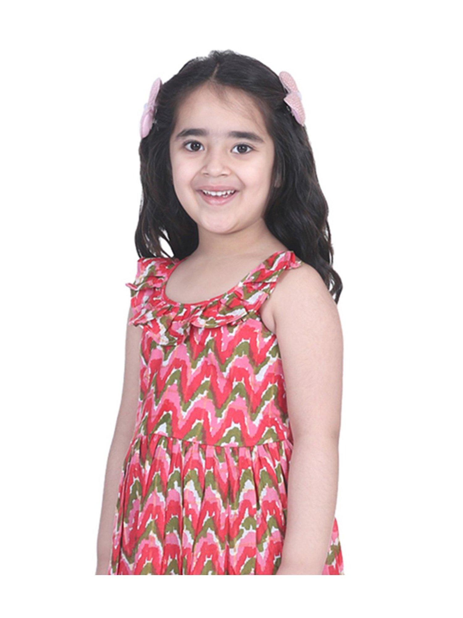 BownBee Kids Pink Cotton Printed Frock