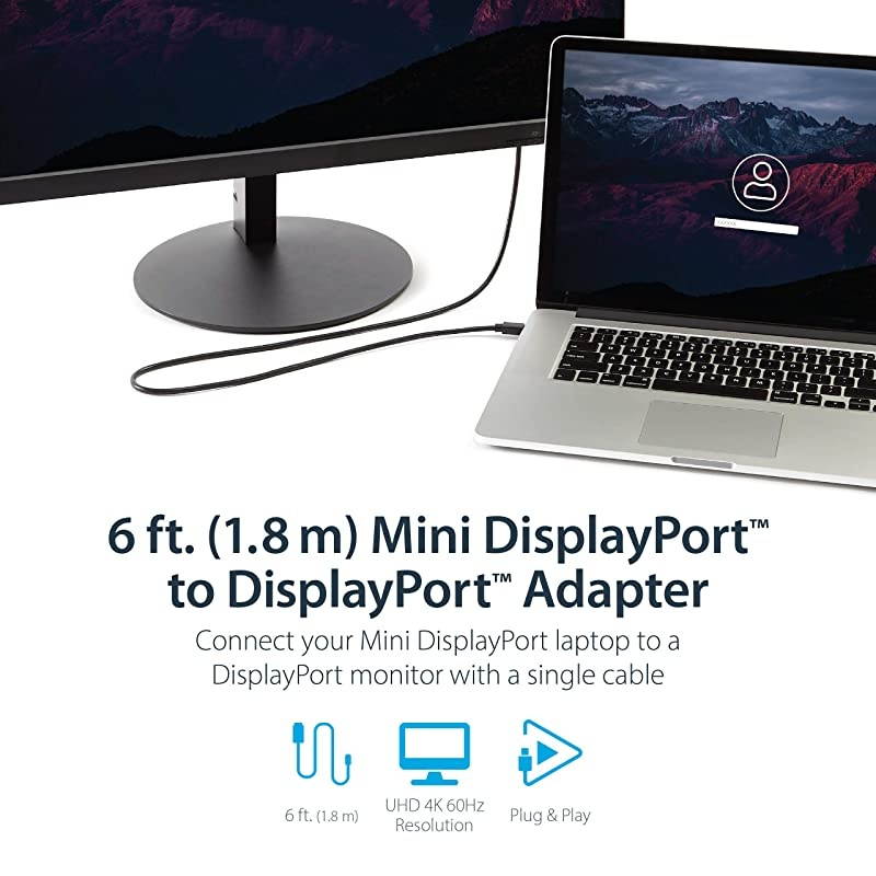 com 6ft Mini DisplayPort to DisplayPort Cable MM mDP to DP 12 Adapter Cable Thunderbolt to DP w HBR2 Support MDP2DPMM6