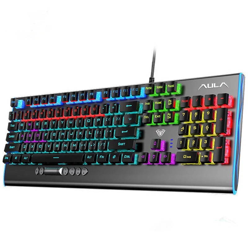 Mechanical Gaming Keyboard Wired with 87 Keys Anti-Ghosting Programmable RGB Rainbow Backlit for Laptop Games and Work (Blue Switch, Black)
